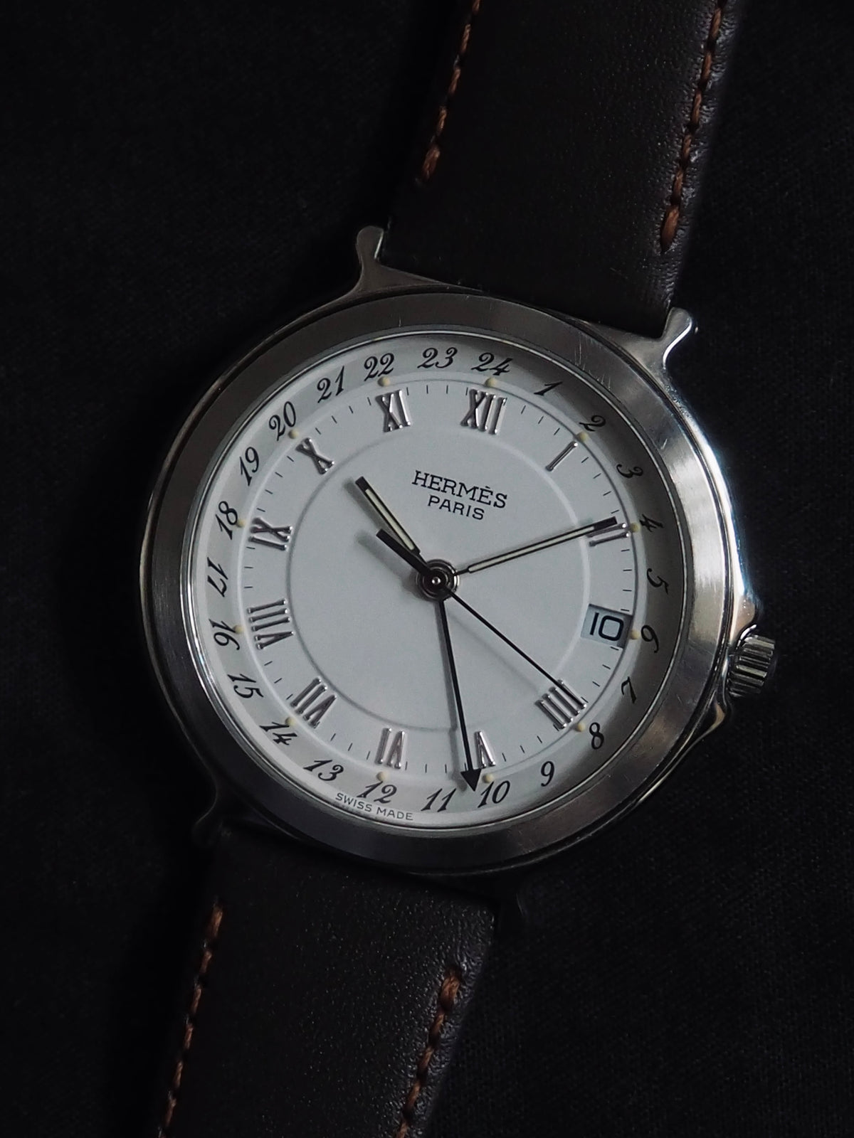 HERMES エルメス キャリック ウォッチ 腕時計 レザーバンド ユニ 