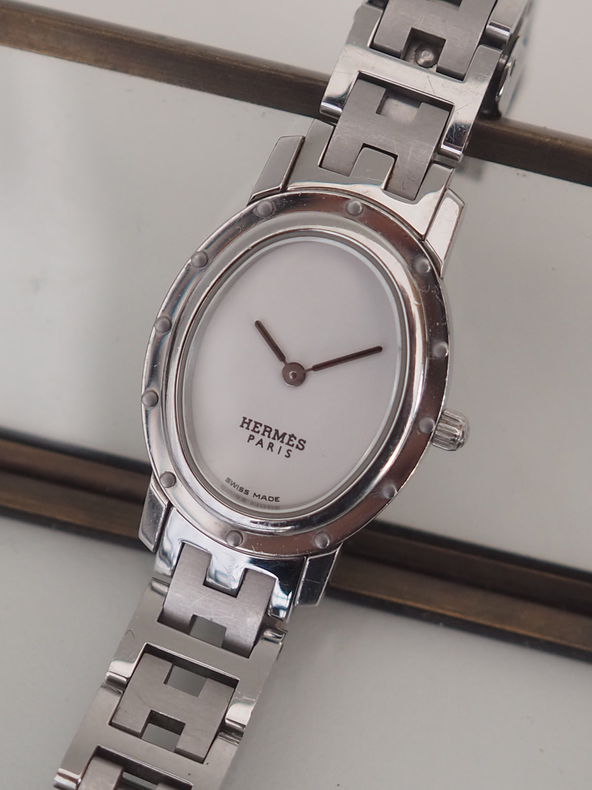 HERMES エルメス クリッパー オーバル ウォッチ 腕時計 シルバー 