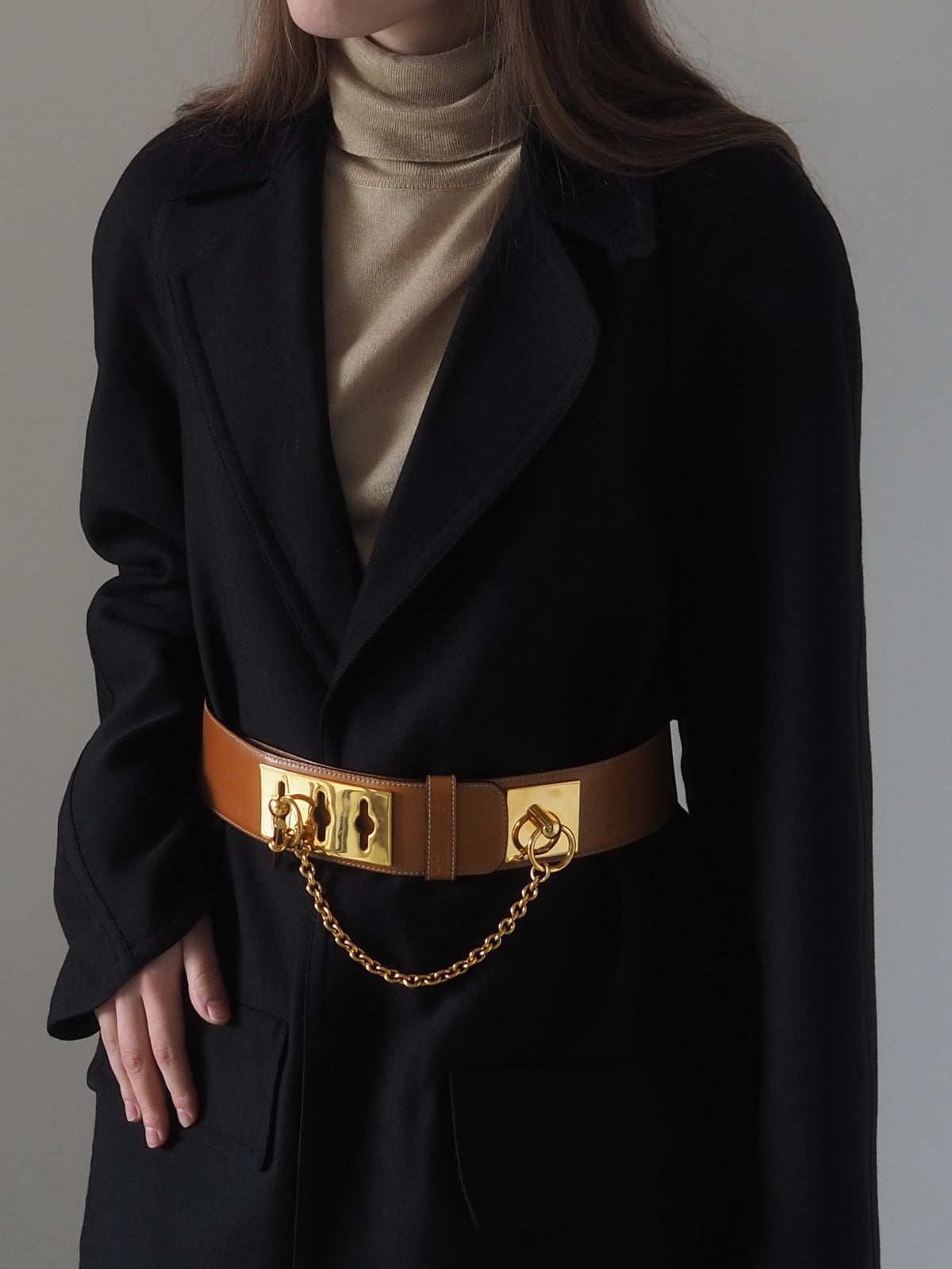 CELINE セリーヌ ガンチーニ Size 80 ベルト ゴールド ブラウン 