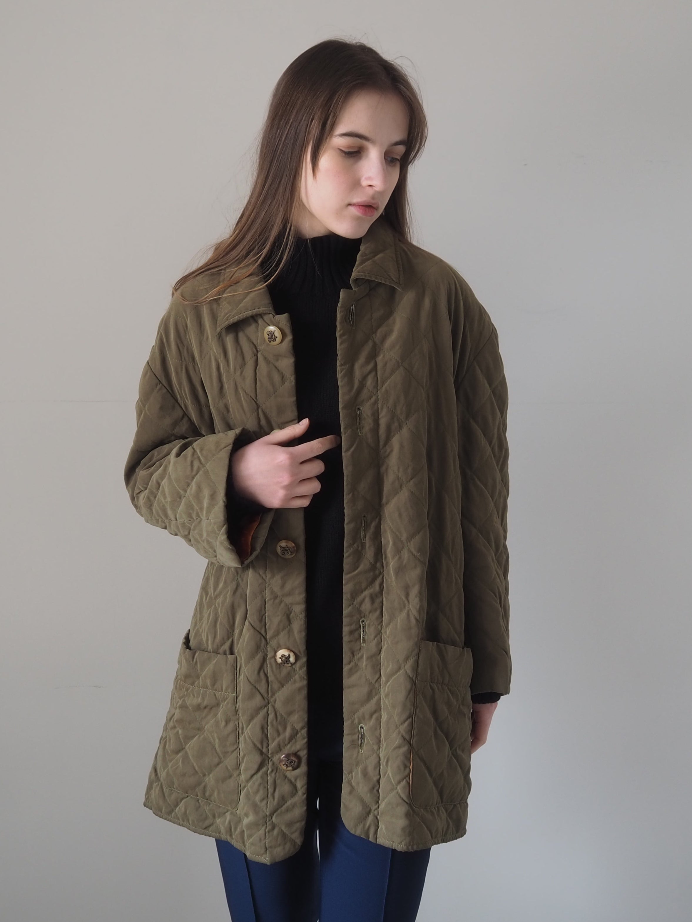 HERMES Buffalo horn Button Quilted Jacket