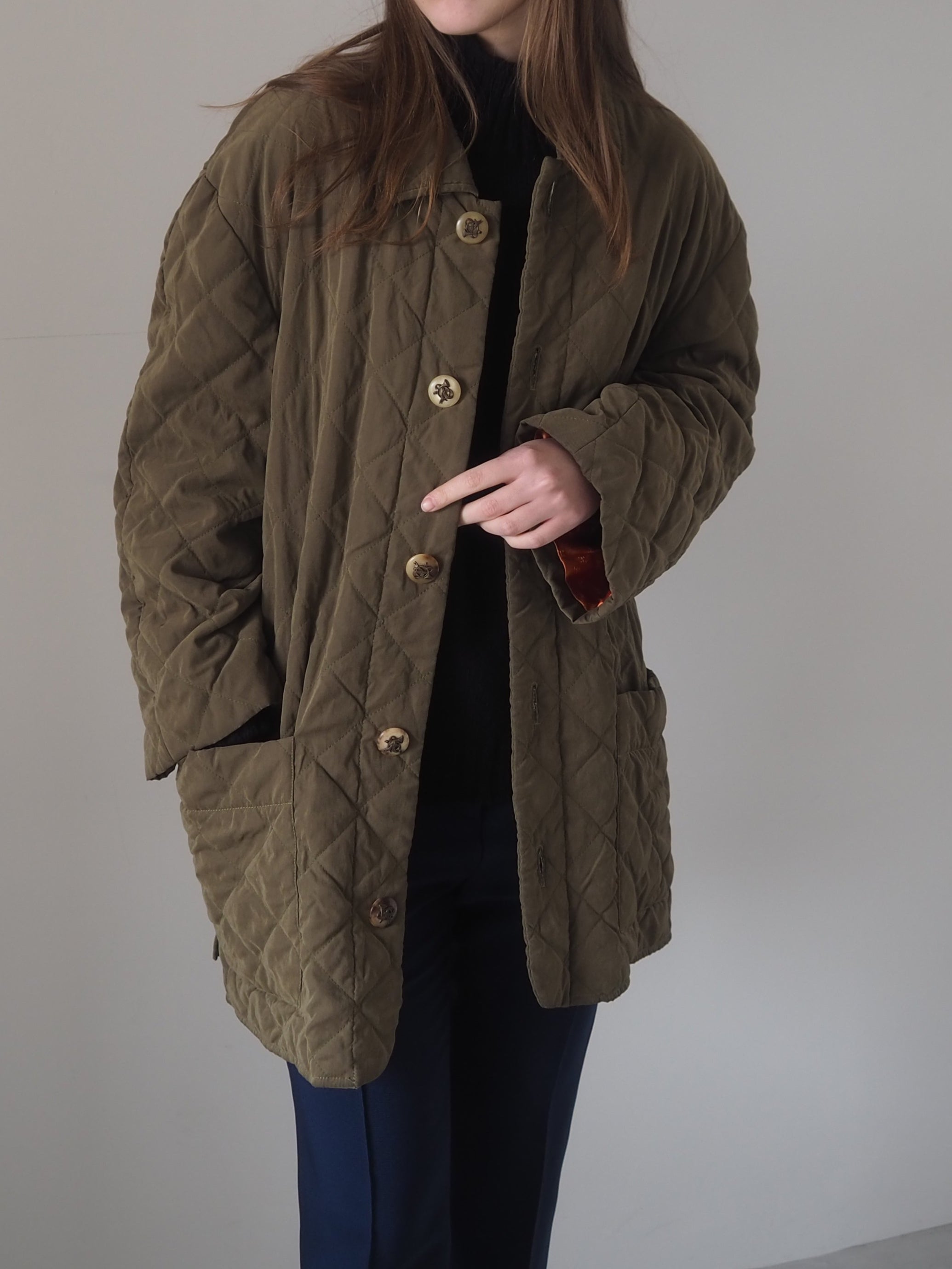 HERMES Buffalo horn Button Quilted Jacket