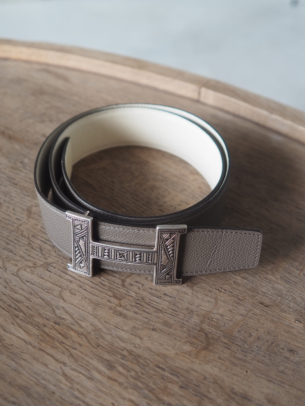 HERMES エルメス トゥアレグ ベルト 90 シルバー グレージュ 