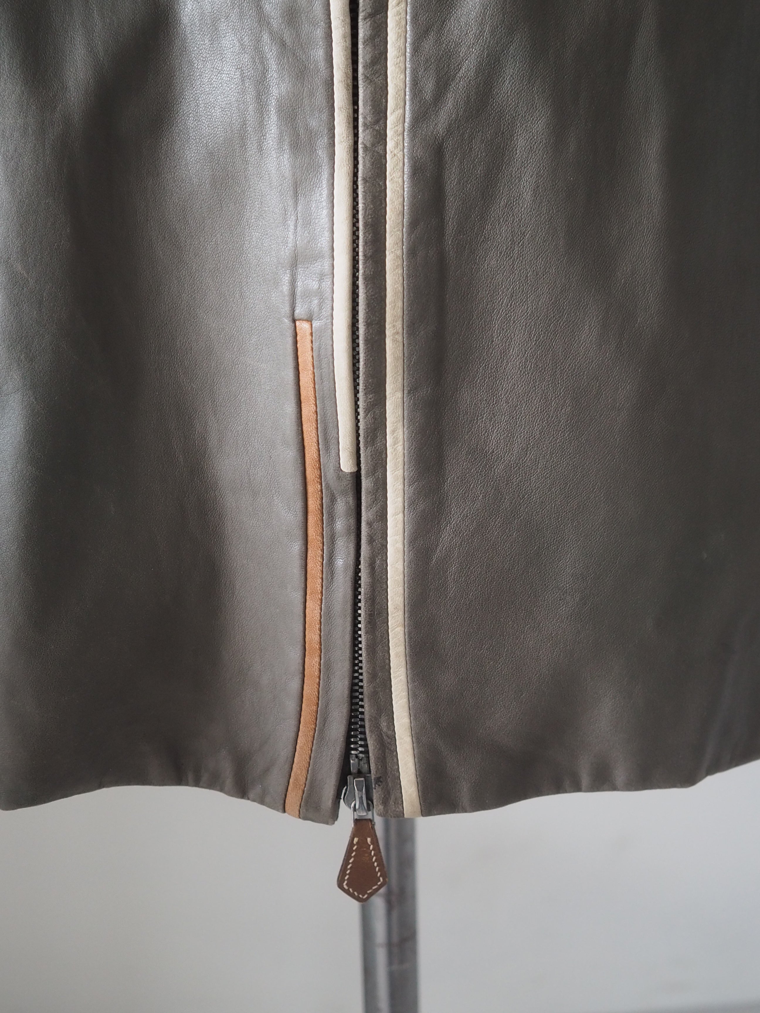 HERMÈS Agneau Lambskin Leather Zip Jacket