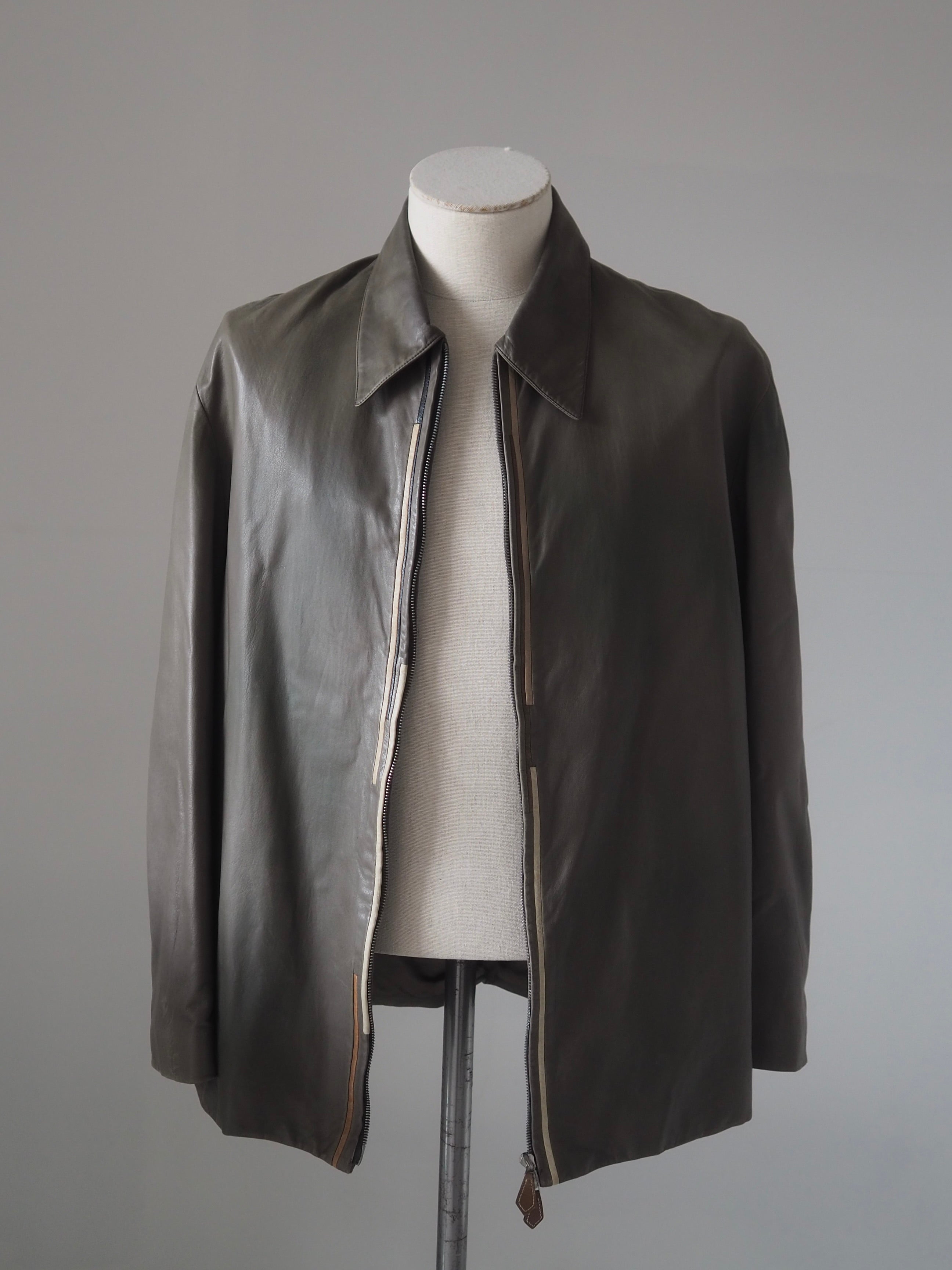 HERMÈS Agneau Lambskin Leather Zip Jacket