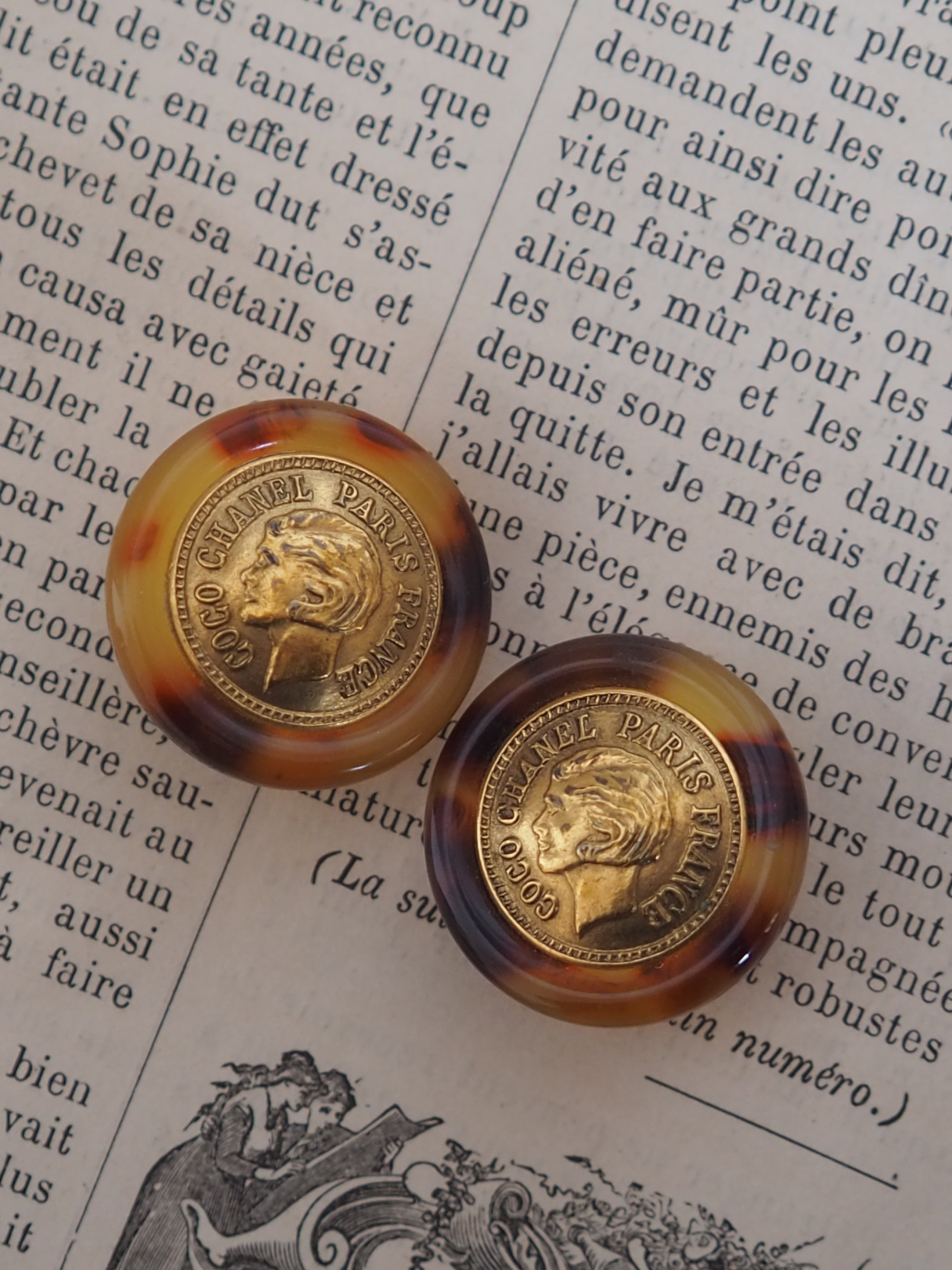 CHANEL Tortoise Shell Coin Earrings