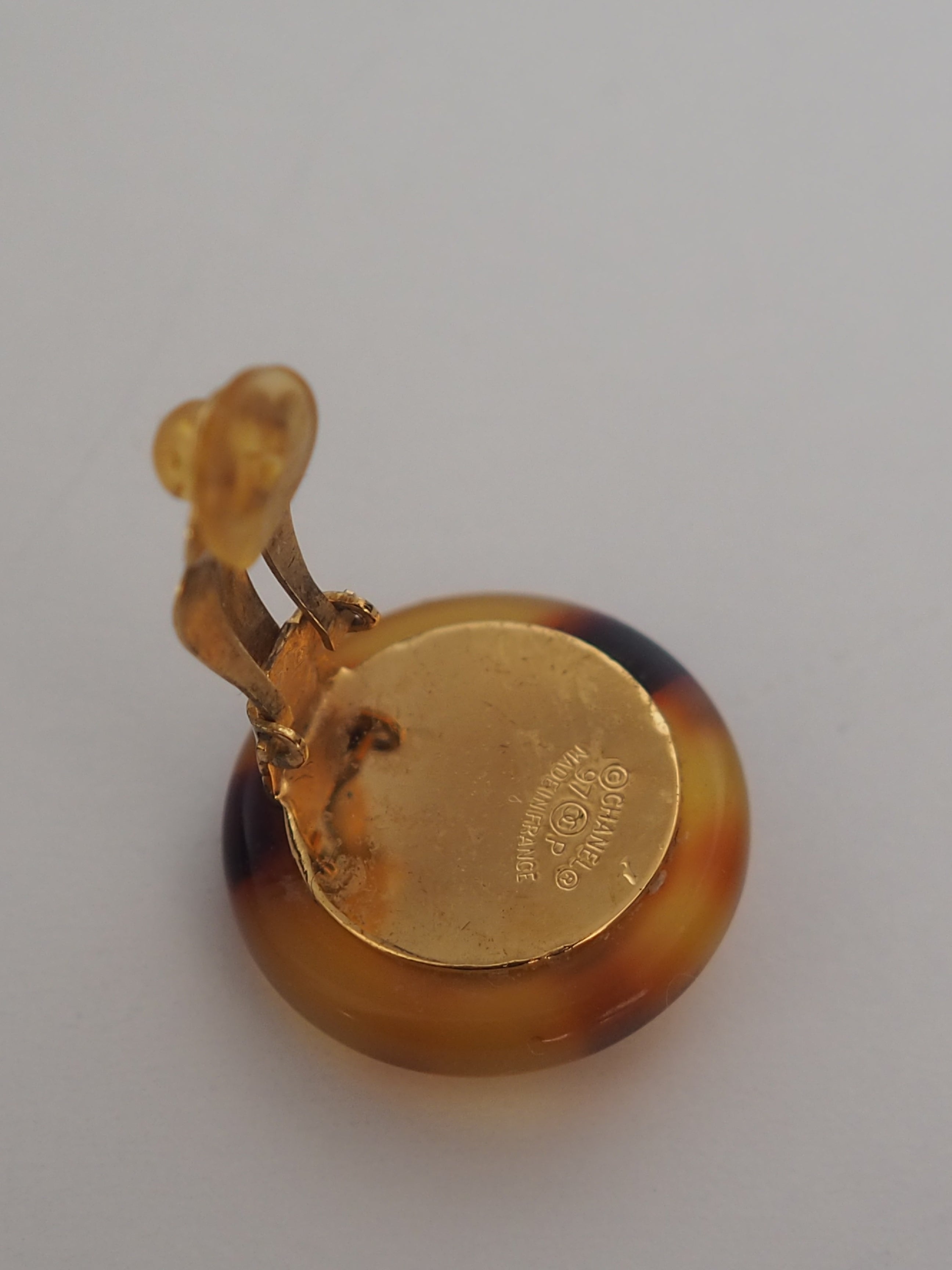 CHANEL Tortoise Shell Coin Earrings