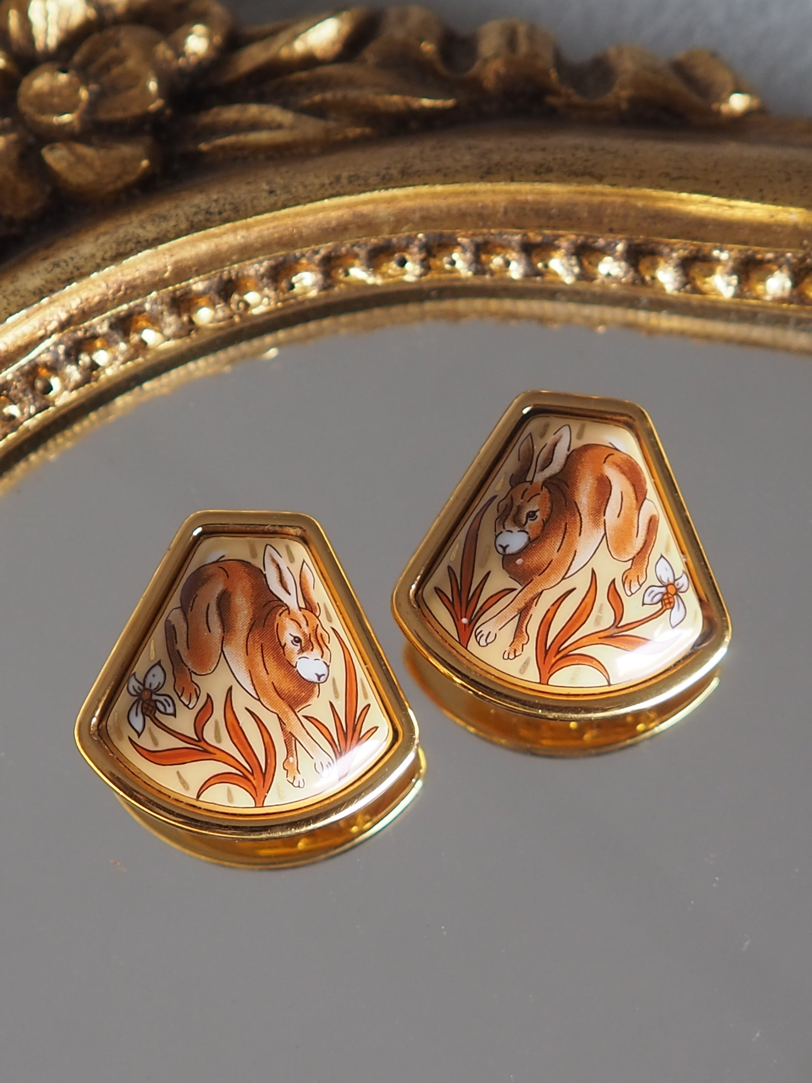 HERMES Enamel Rabbit Earrings
