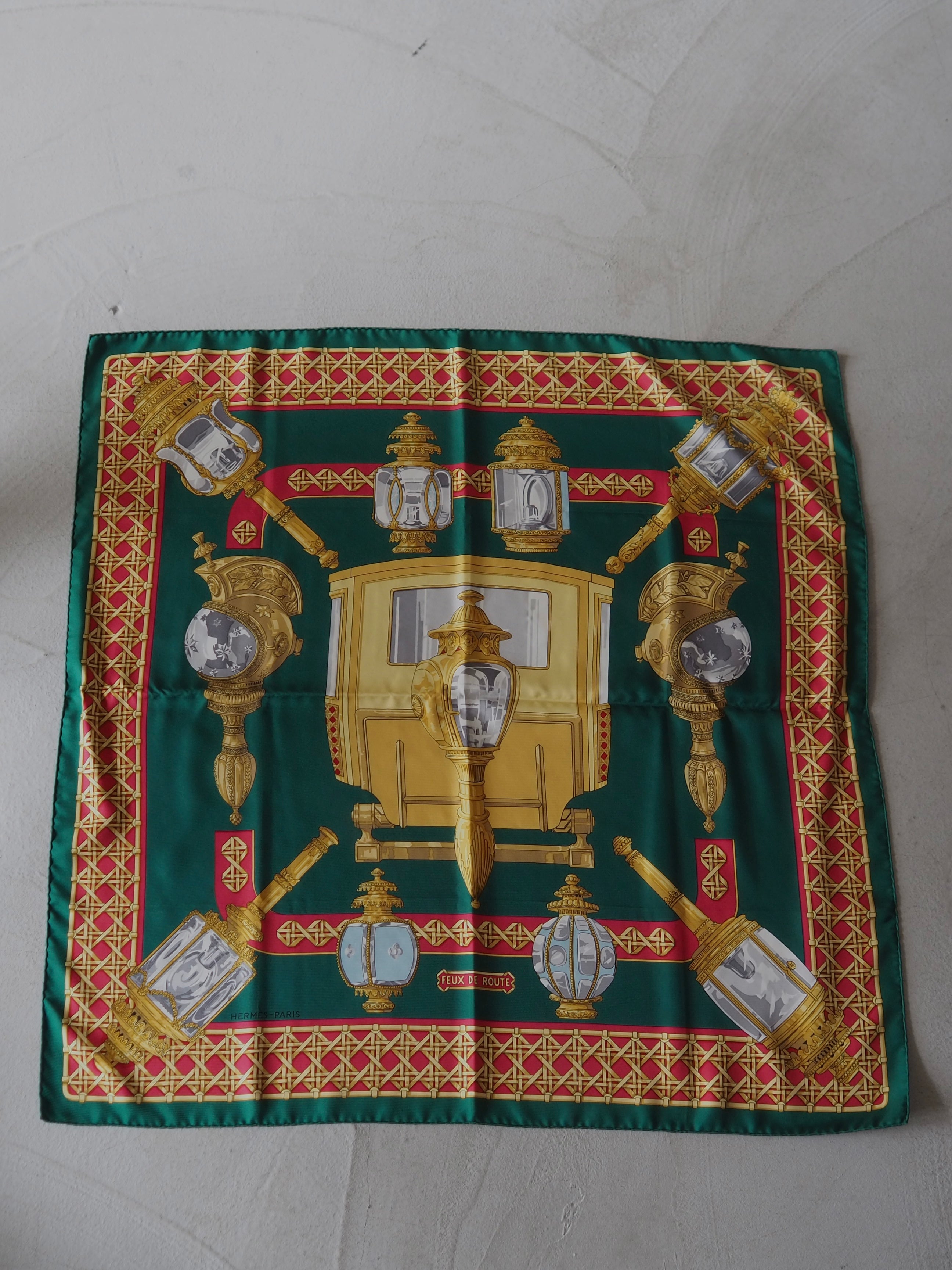 HERMES Scarf Care 90 " FEUX de Route "