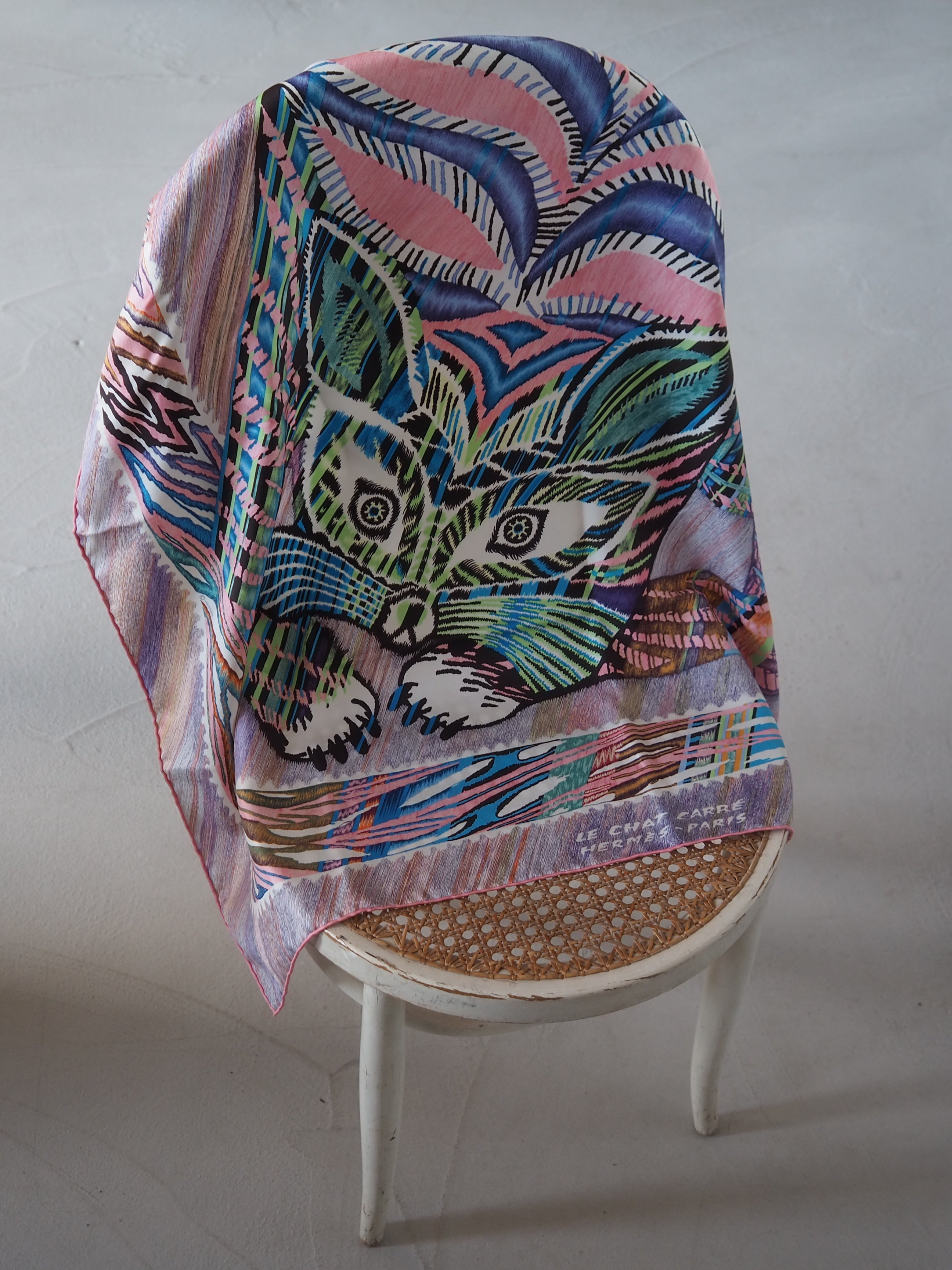 HERMES Scarf Care 90 " Le Chat Carre "