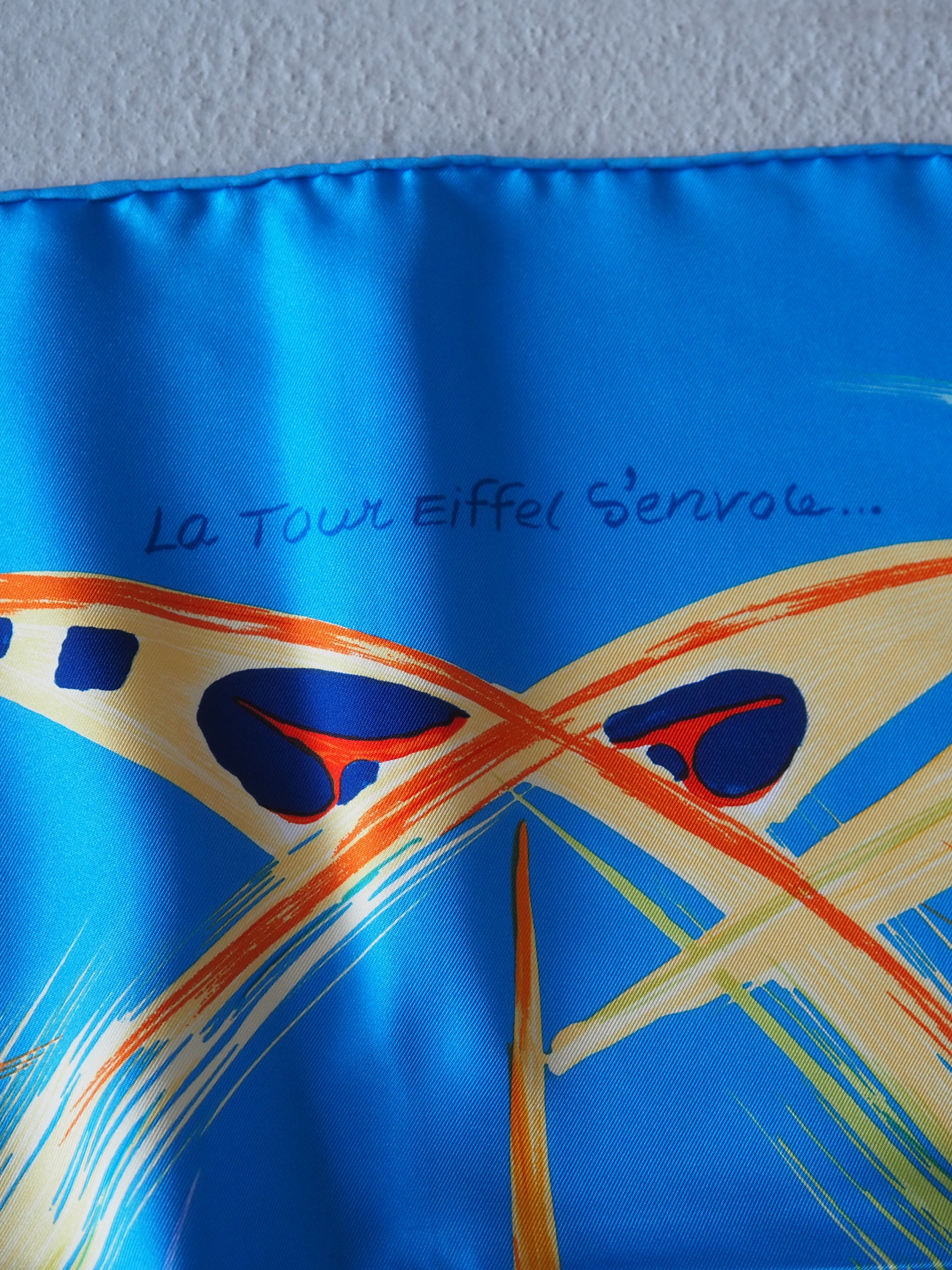 HERMES Scarf Care 90 " La Tour Eiffel S'Envole "