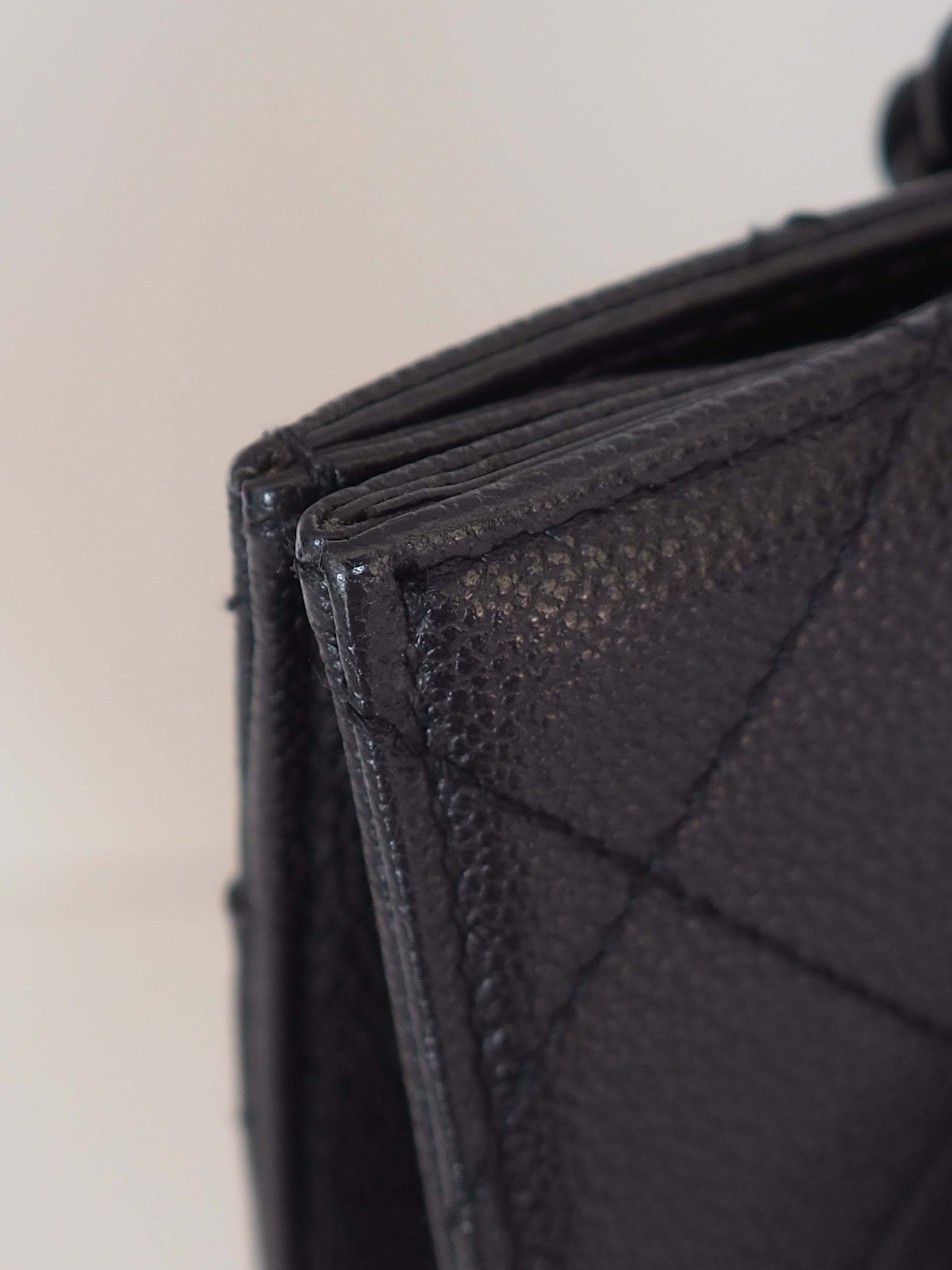 CHANEL Black Caviar Quilted Chain Tote Bag