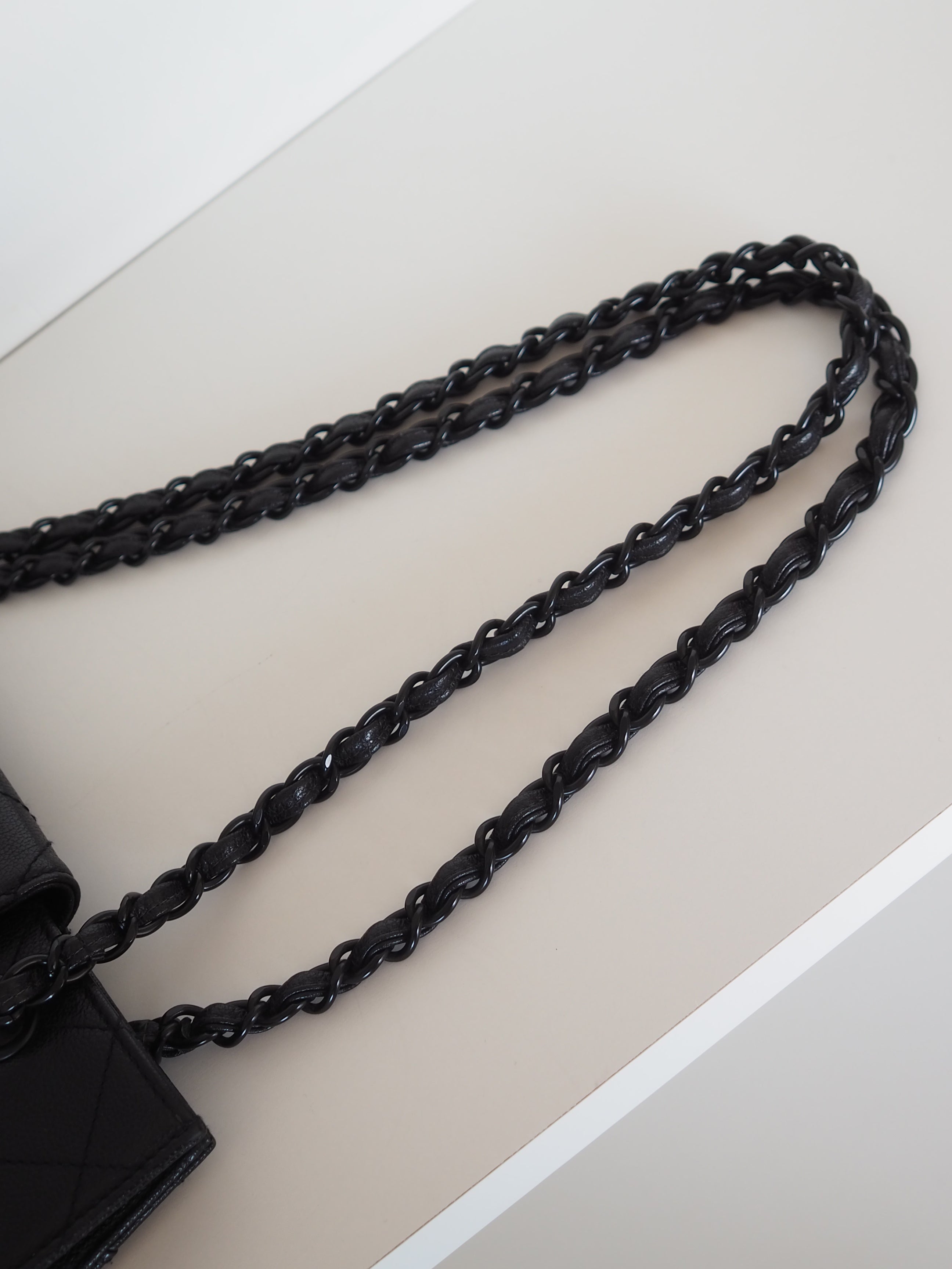 CHANEL Black Caviar Quilted Chain Tote Bag