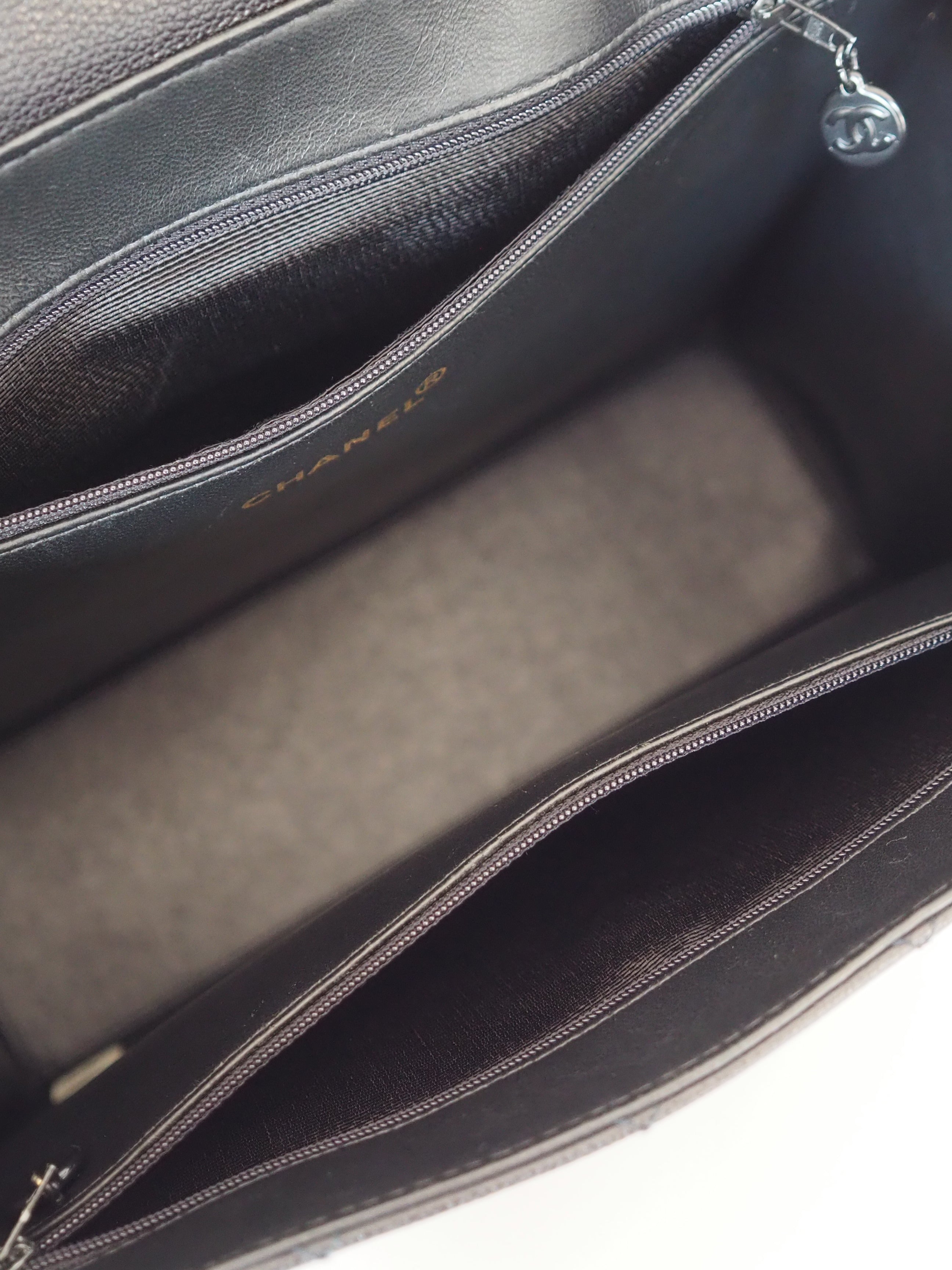 CHANEL Black Caviar Quilted Chain Tote Bag