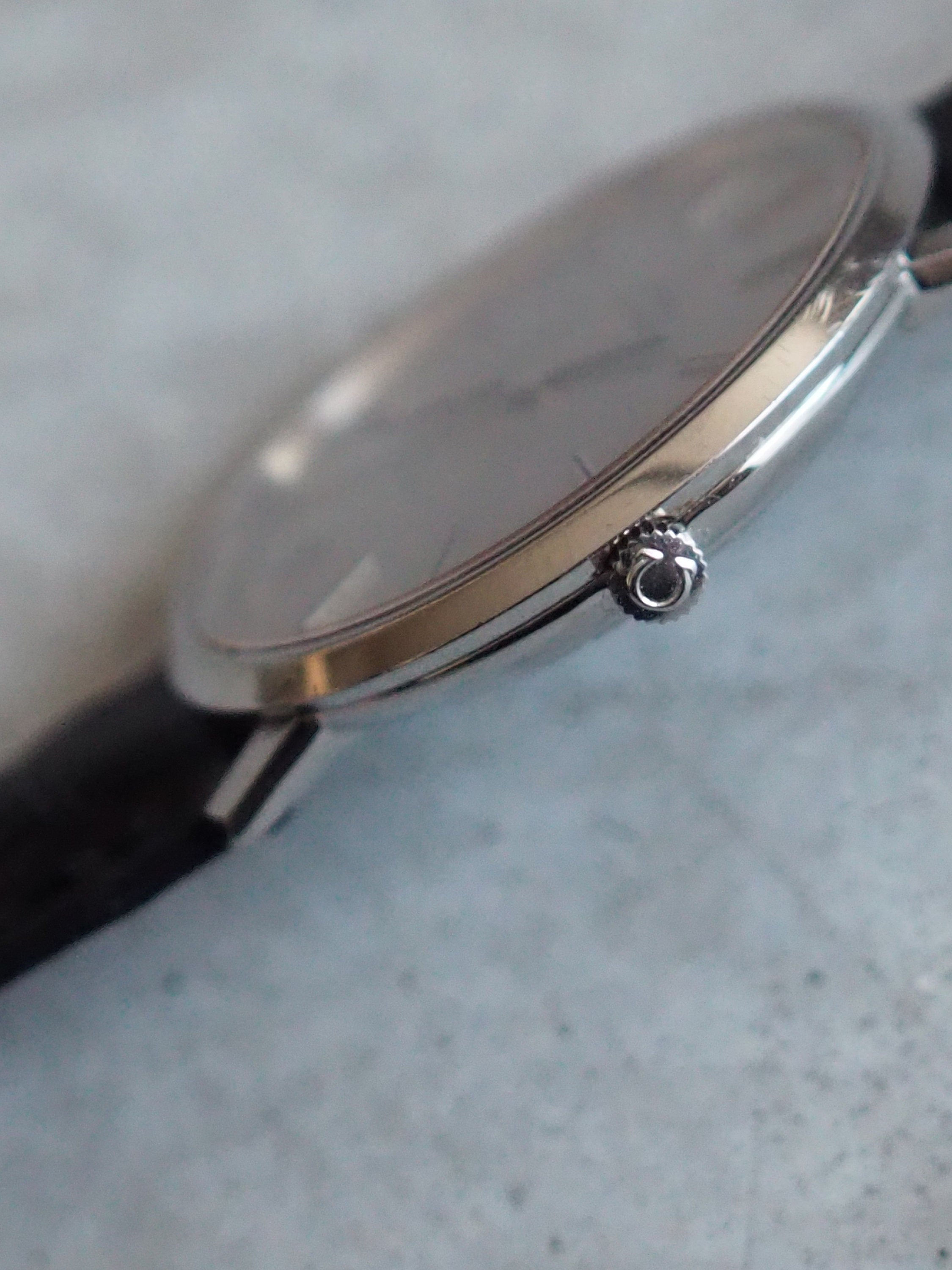 OMEGA DE VILLE Watch Silver Color Stainless steel Black Leather Men's Unisex Vintage Antique Authentic