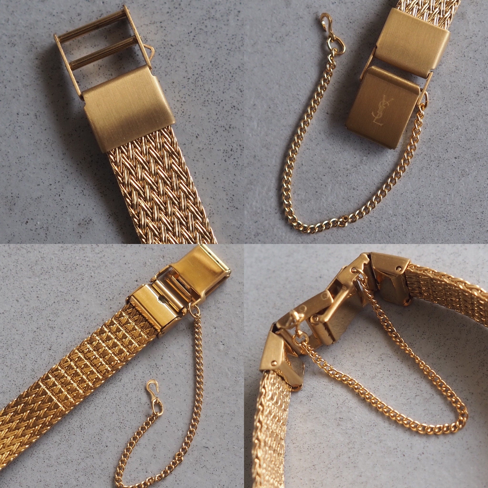 Yves Saint Laurent YSL Square Watch Wristwatch Logo Gold color Stainless steel Vintage Authentic
