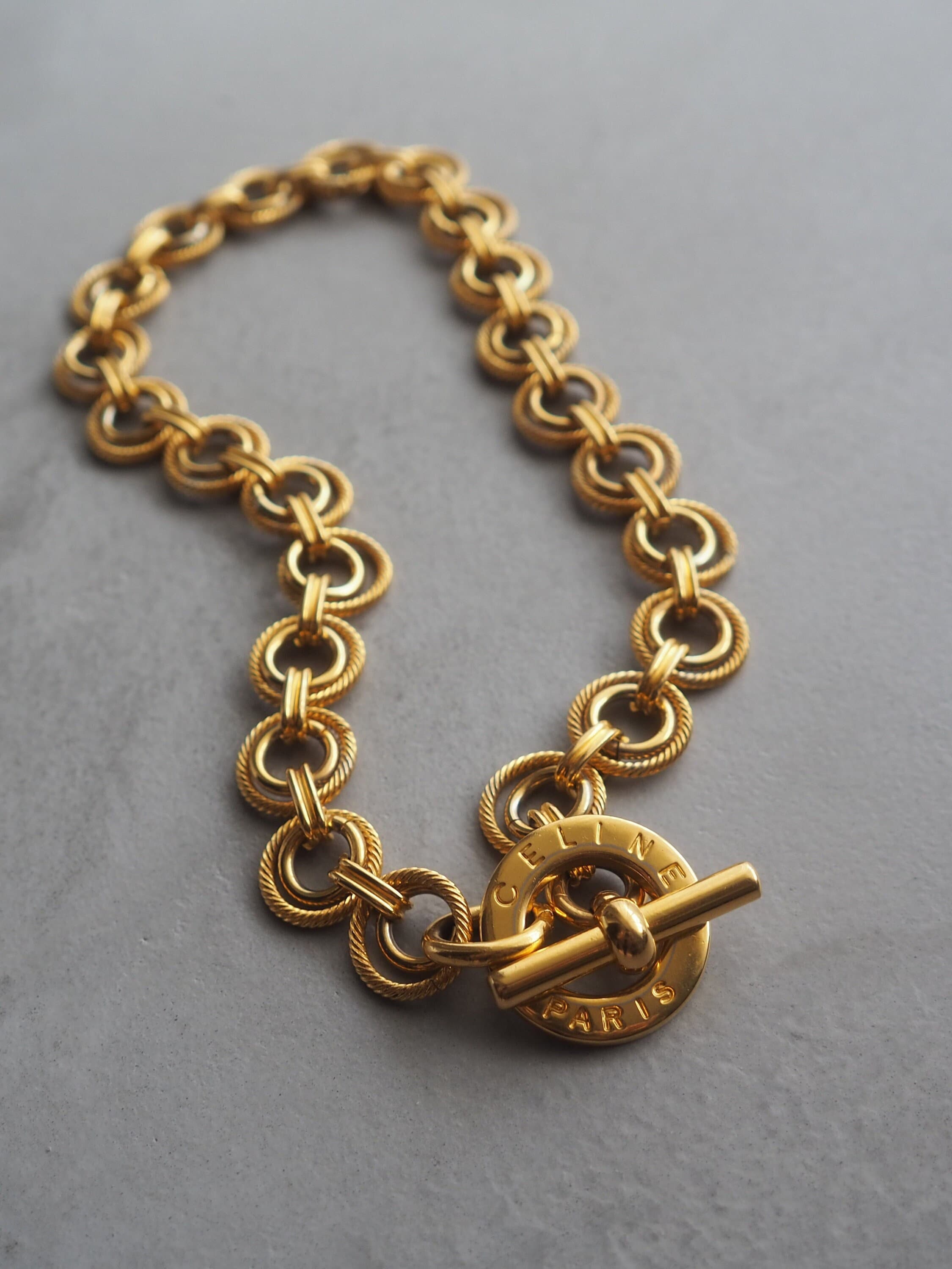 CELINE Circle Necklace Choker Vintage Metal Gold Color Authentic