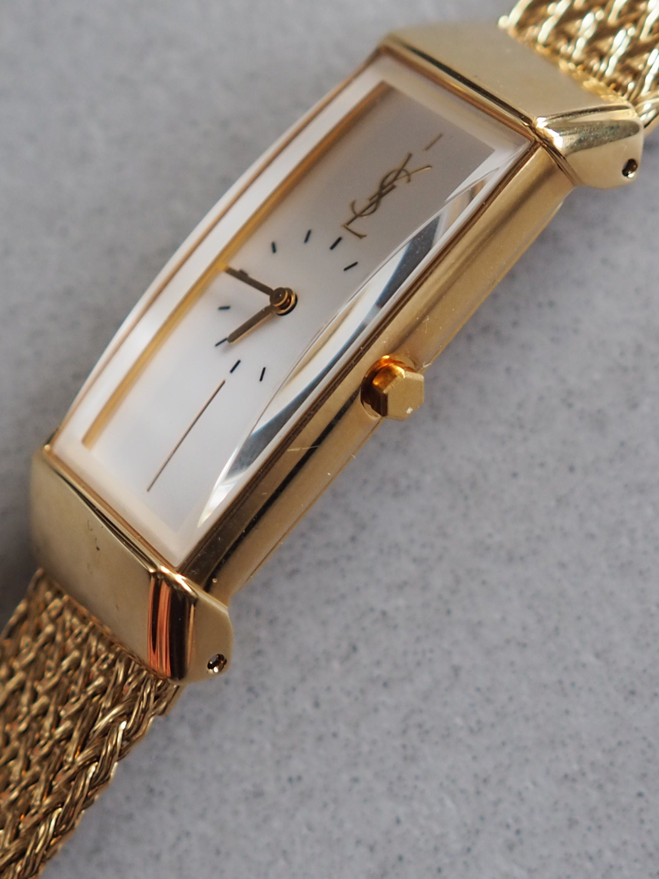 Yves Saint Laurent YSL Square Watch Wristwatch Logo Gold color Stainless steel Vintage Authentic