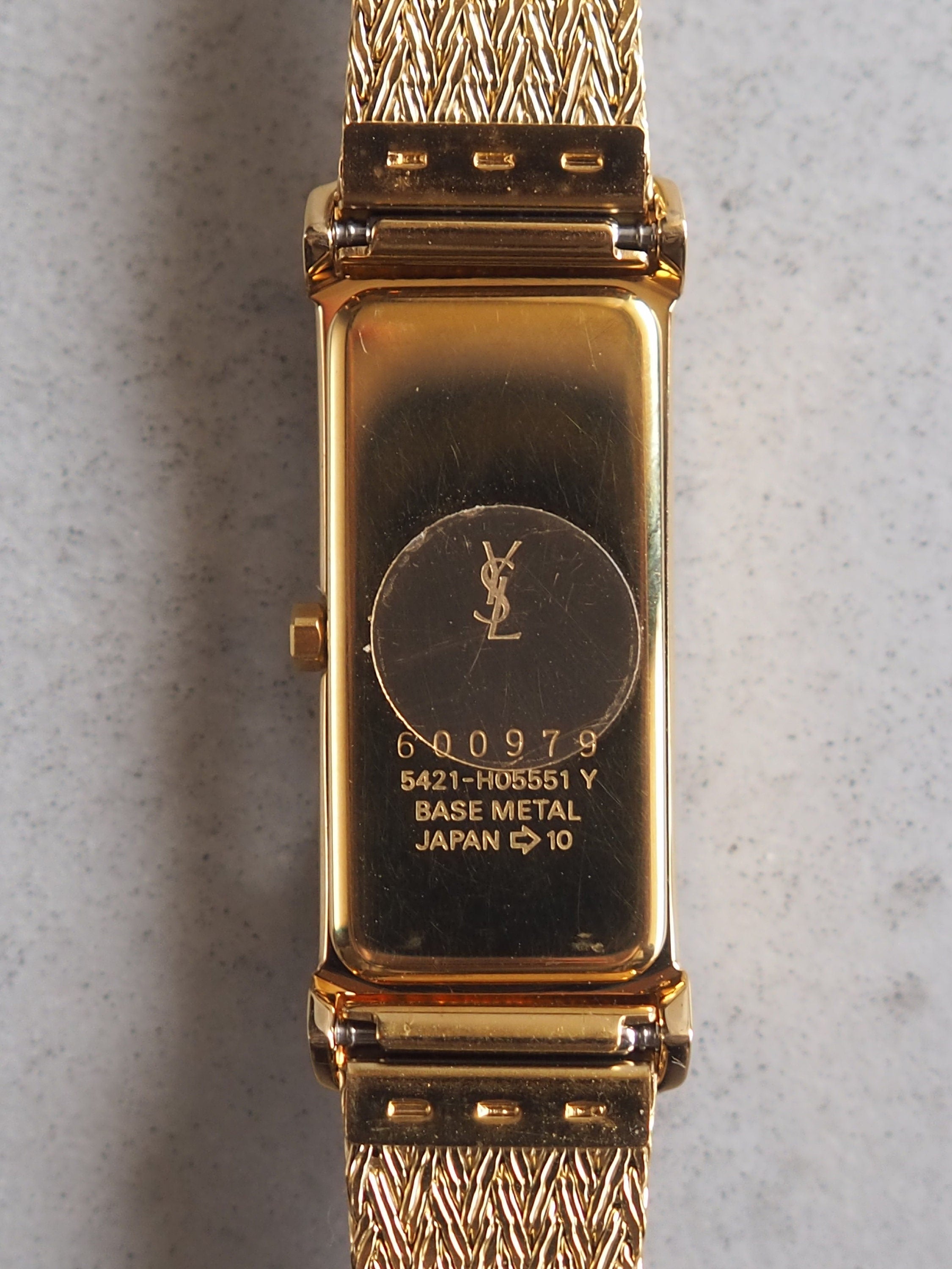 Yves Saint Laurent YSL Square Watch Wristwatch Logo Gold color Stainless steel Vintage Authentic