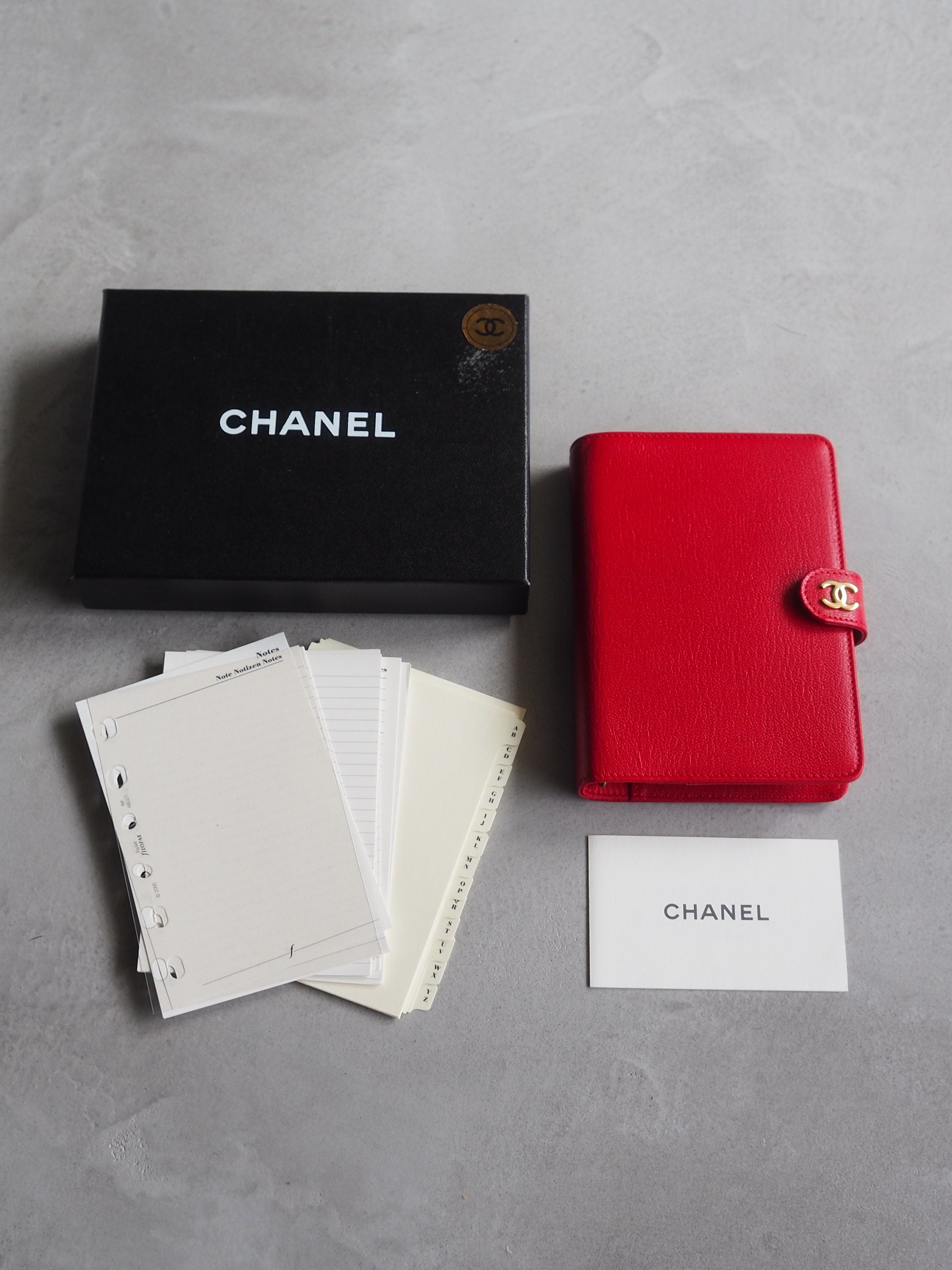 CHANEL COCO Leather 6 Ring Agenda Diary Red Leather Vintage Authentic