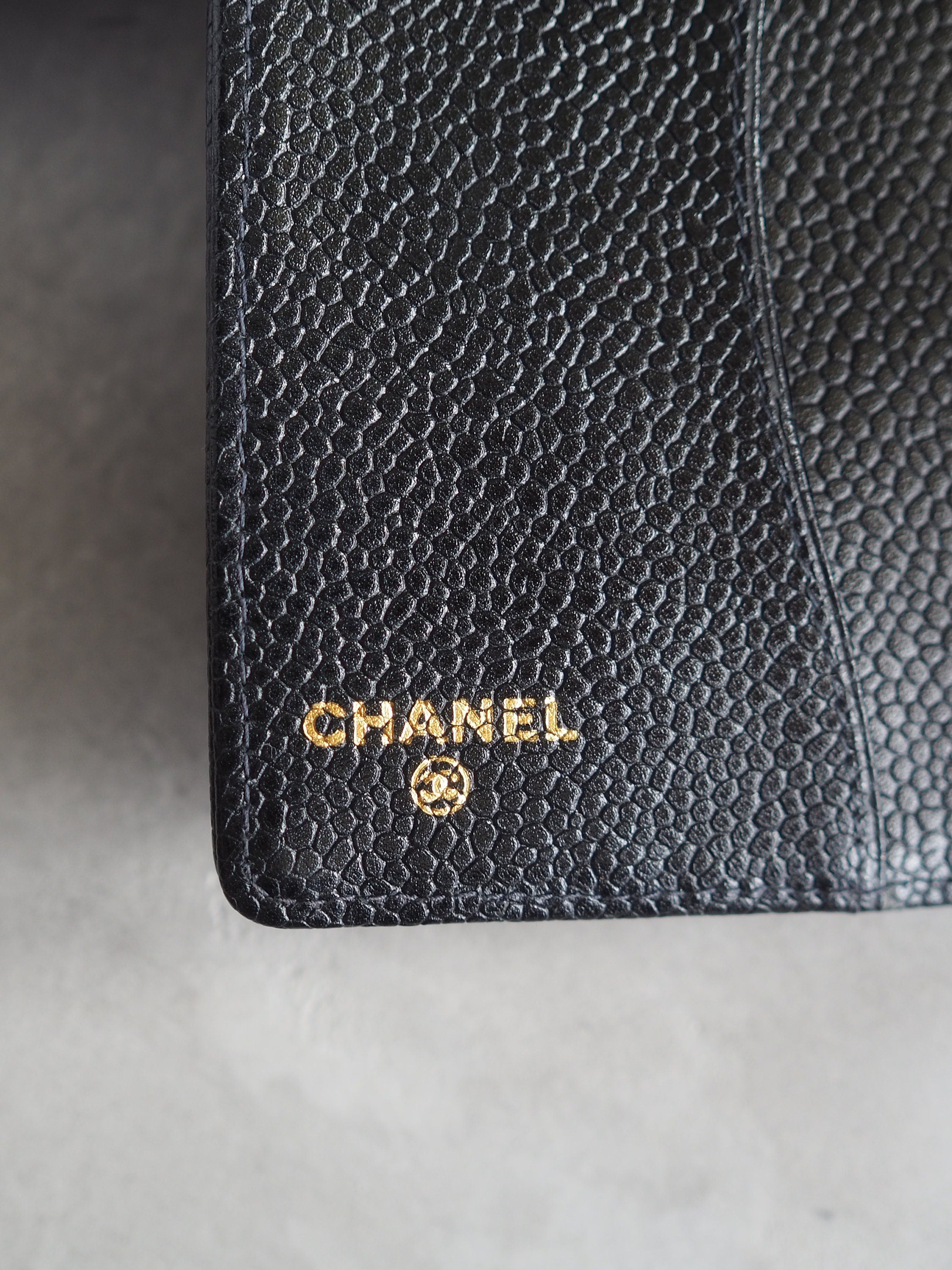 CHANEL CC Logo Caviar Skin Leather 5 Ring Mini Agenda Diary Black Vintage Authentic