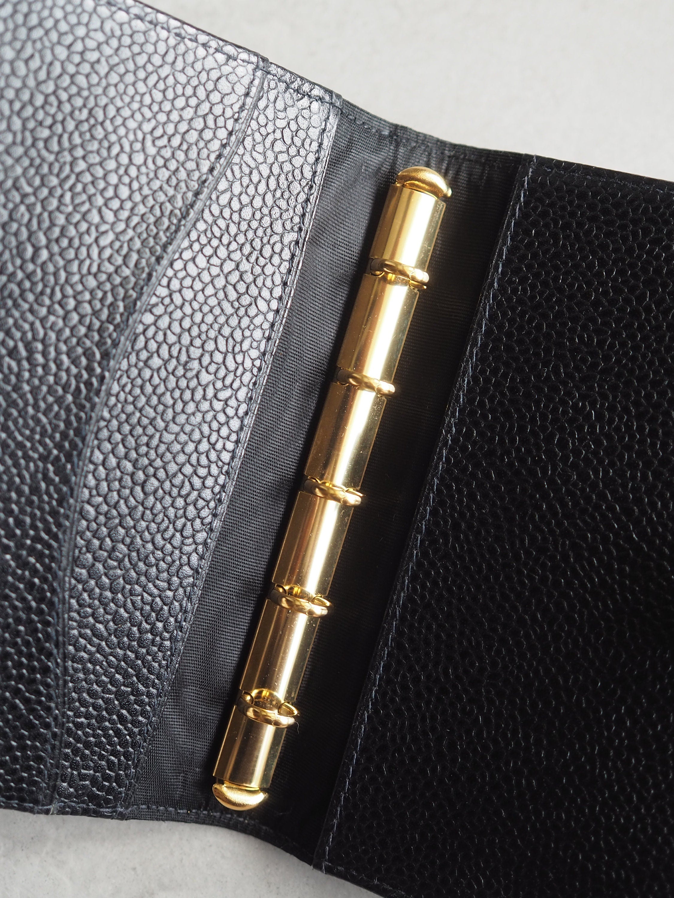 CHANEL CC Logo Caviar Skin Leather 5 Ring Mini Agenda Diary Black Vintage Authentic