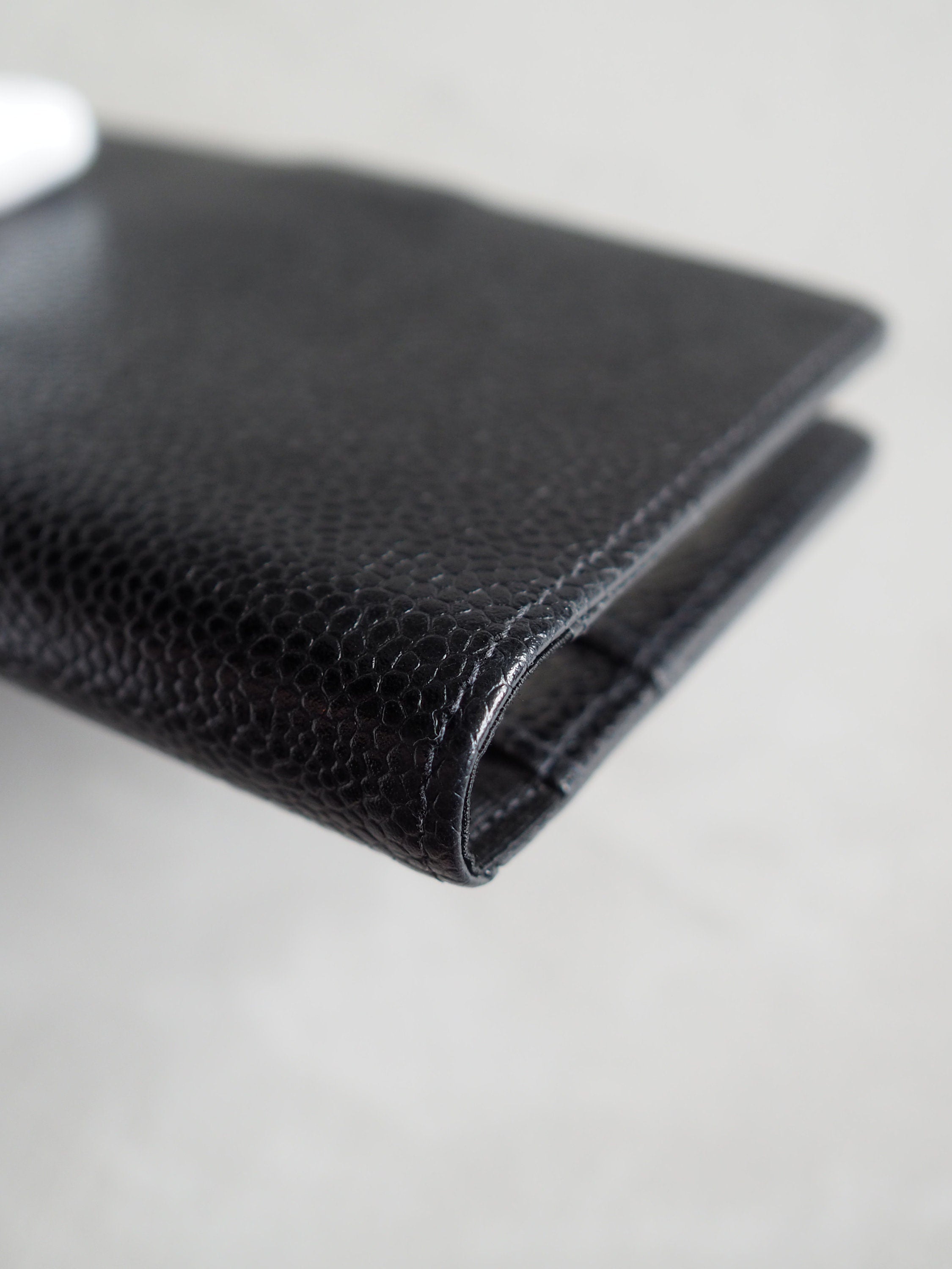 CHANEL CC Logo Caviar Skin Leather 5 Ring Mini Agenda Diary Black Vintage Authentic