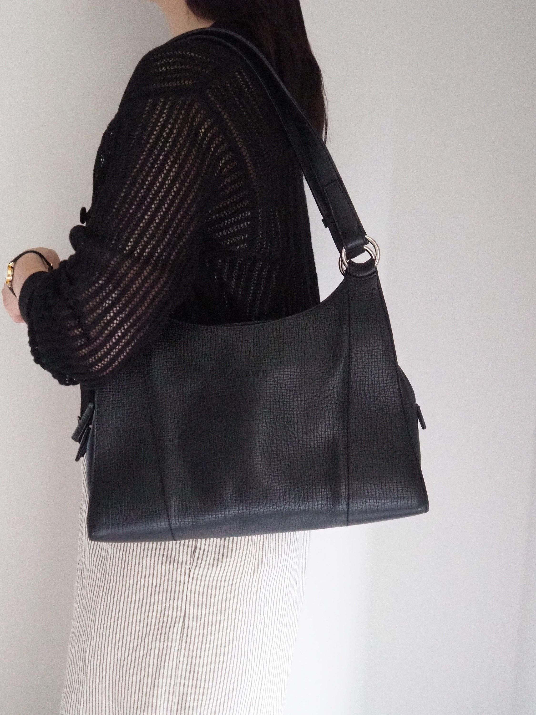 LOEWE Logo Shoulder Hand bag Black Leather Vintage Authentic