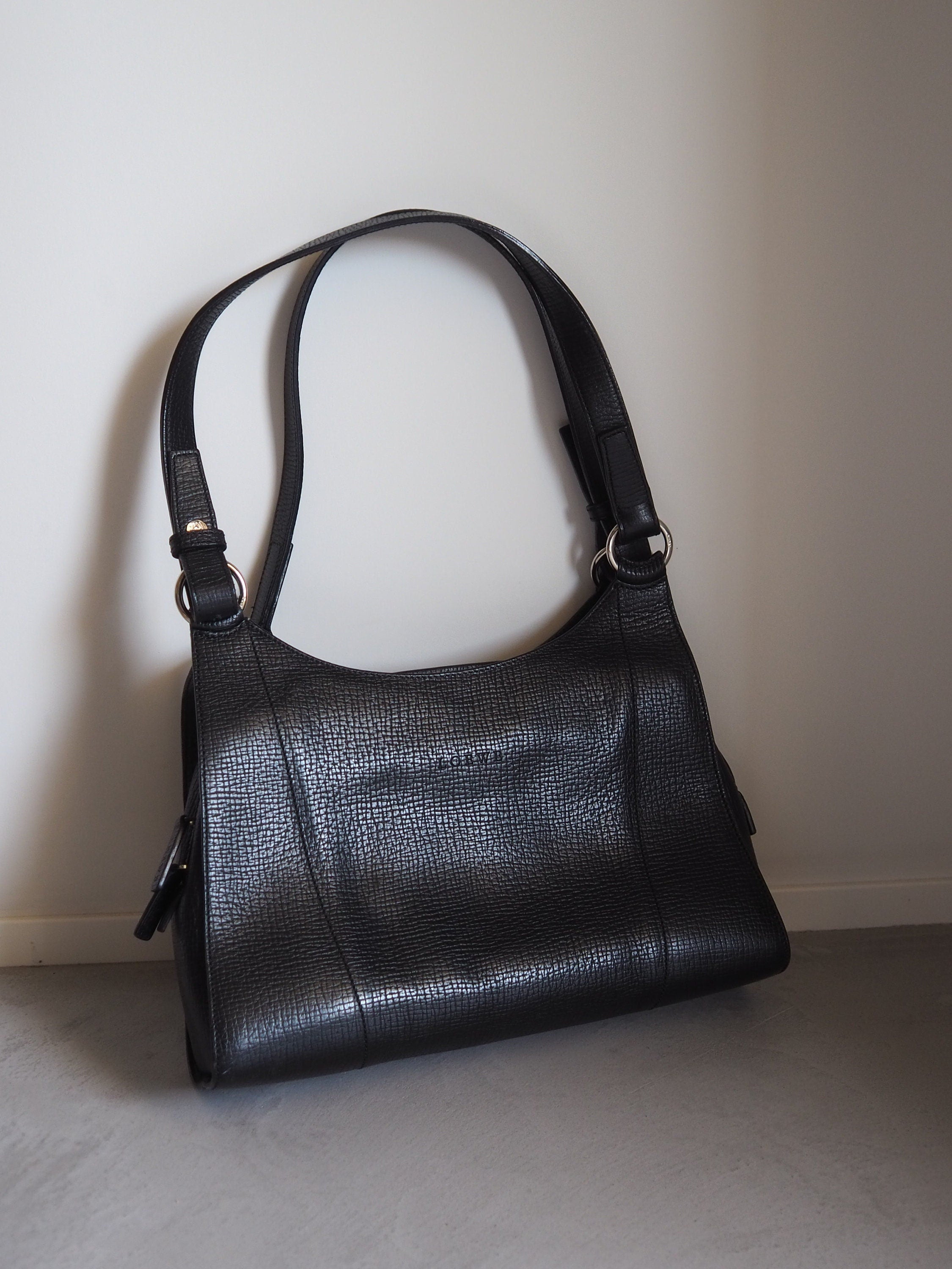 LOEWE Logo Shoulder Hand bag Black Leather Vintage Authentic