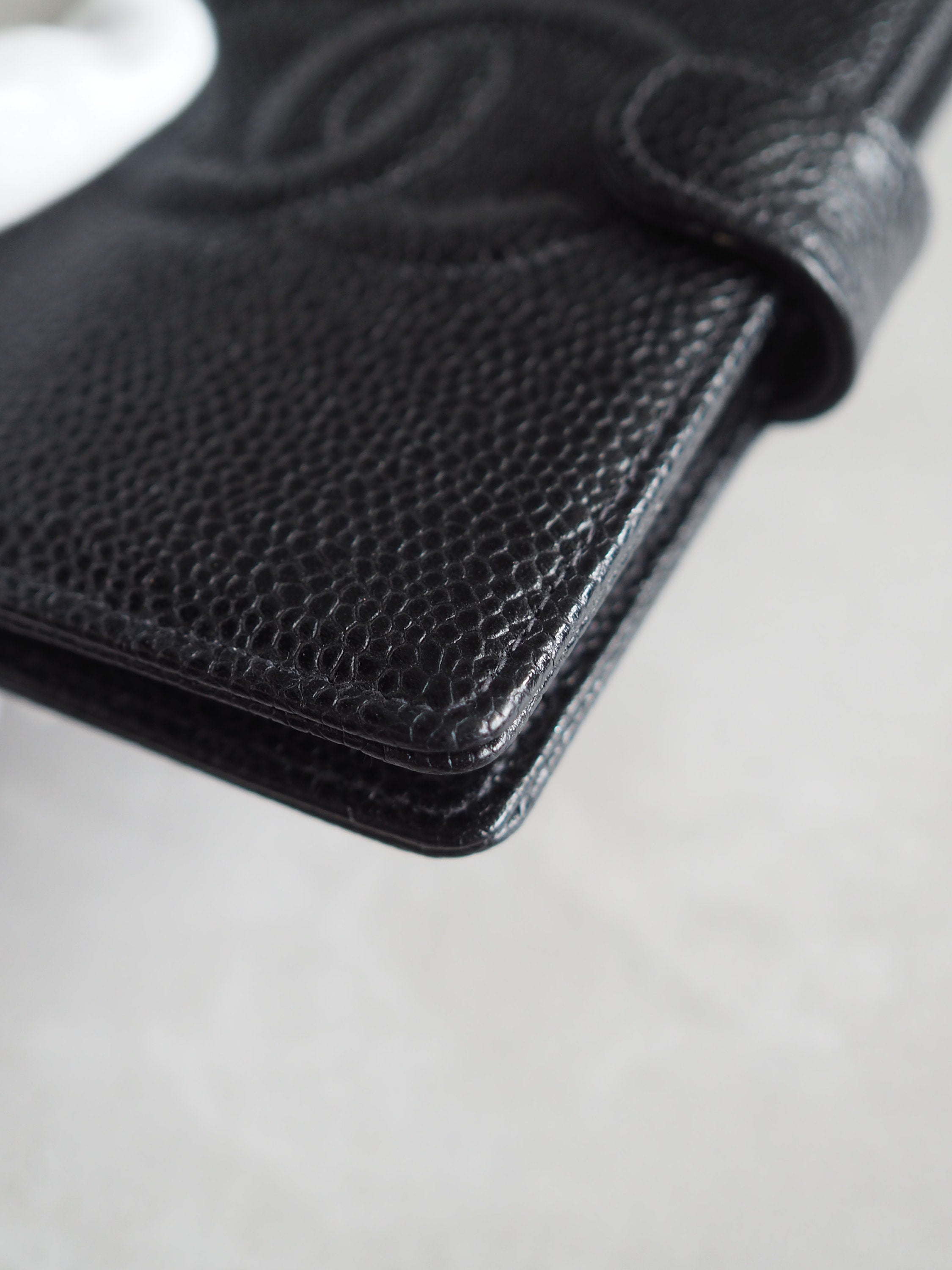 CHANEL CC Logo Caviar Skin Leather 5 Ring Mini Agenda Diary Black Vintage Authentic