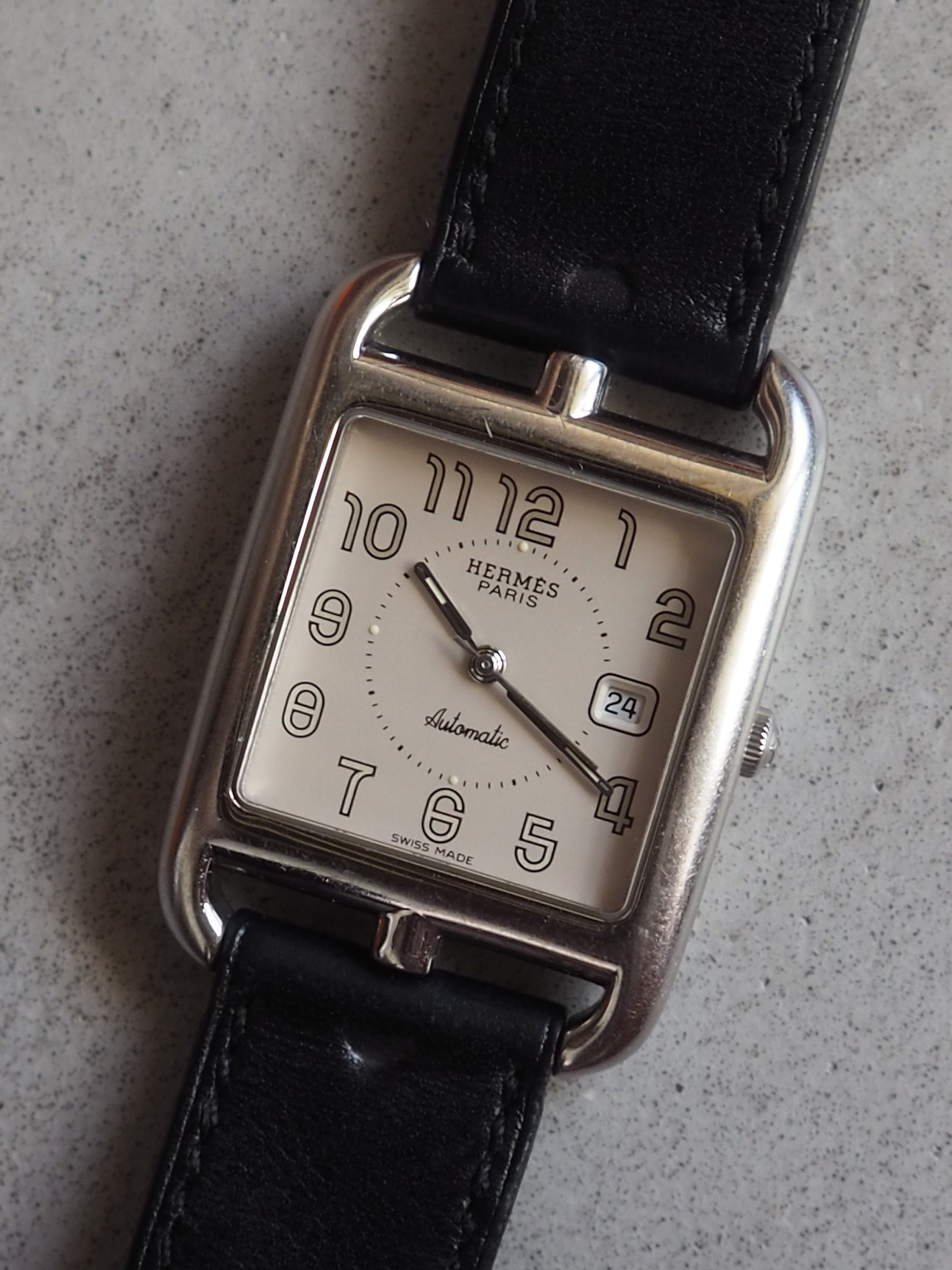 HERMES Cape Cod Watch Wristwatch Double Tour Silver Black CC1.710 Quartz Dial Men's Unisex Vintage Authentic