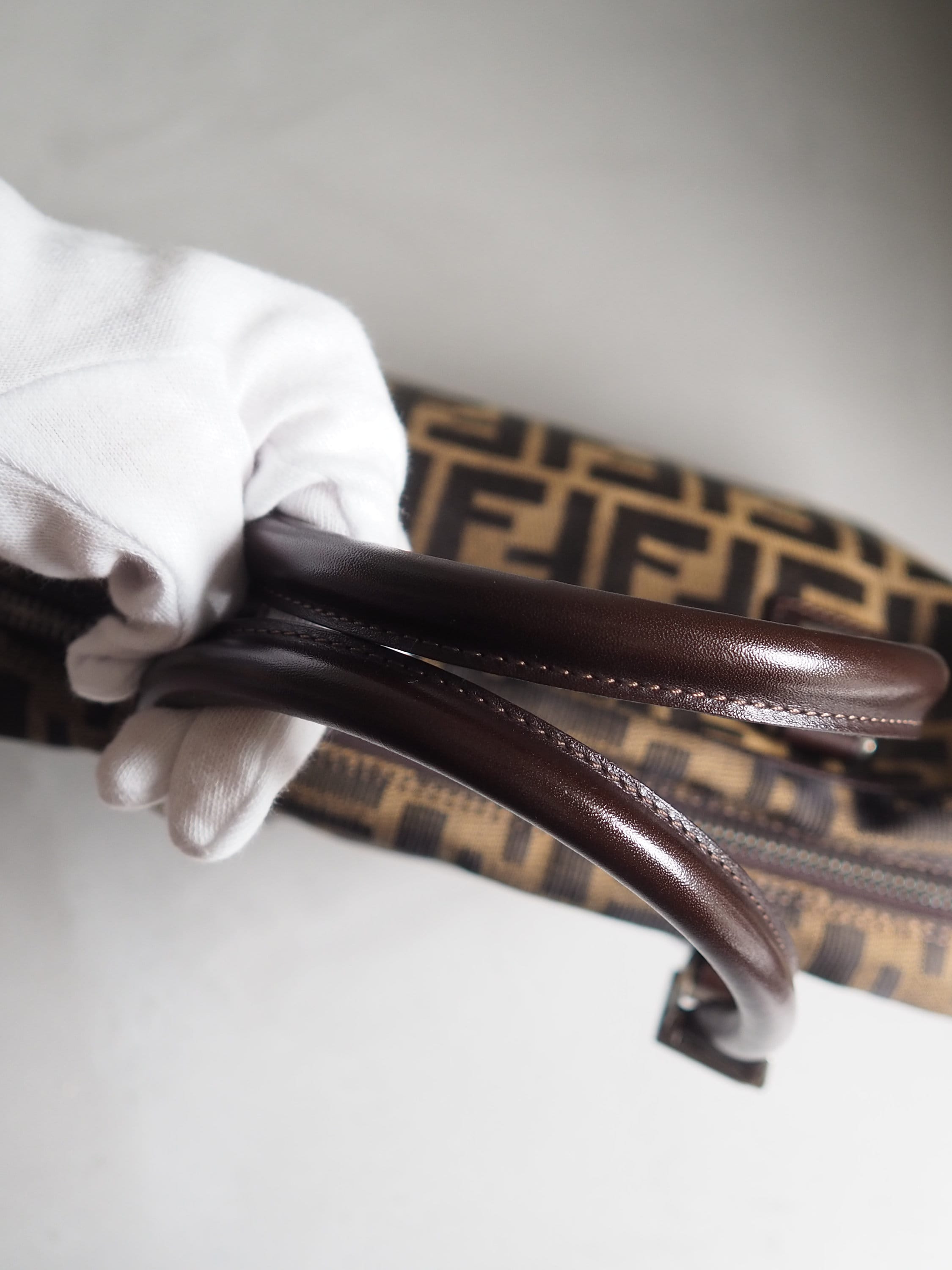 FENDI ZUCCA Shoulder Hand 2way Bag Canvas Leather Brown Vintage Authentic