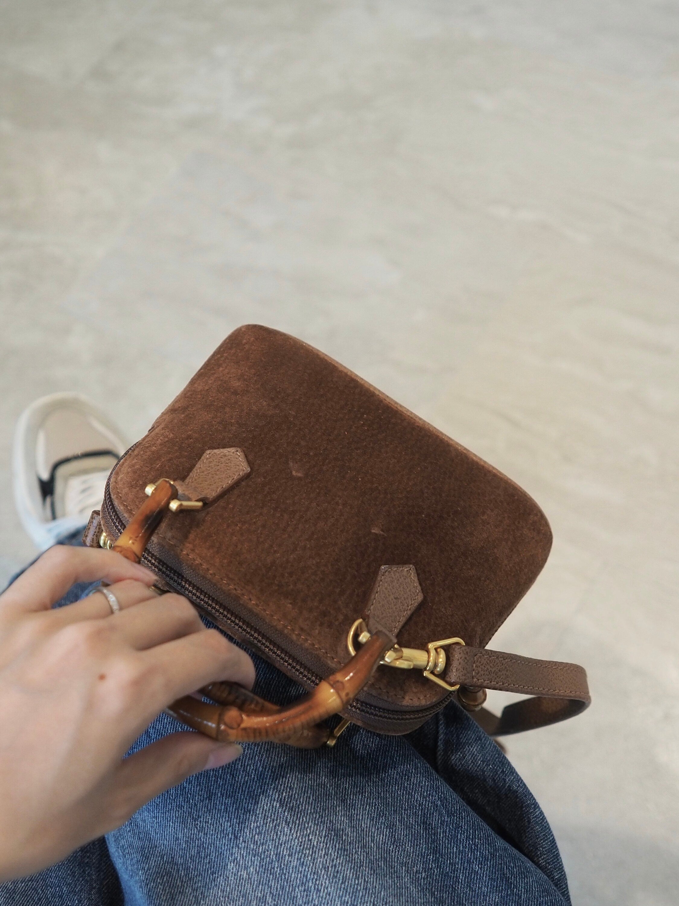 GUCCI Bamboo Mini Hand Shoulder 2way Bag Suede Brown Vintage Authentic