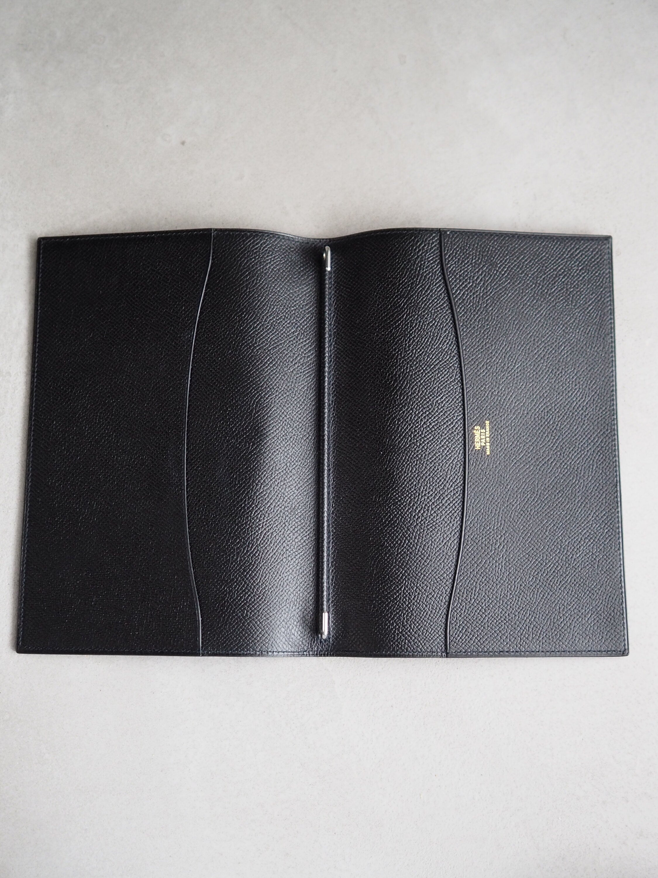 HERMES Agenda GM Cover Black Leather Epsom Silver Vintage Authentic