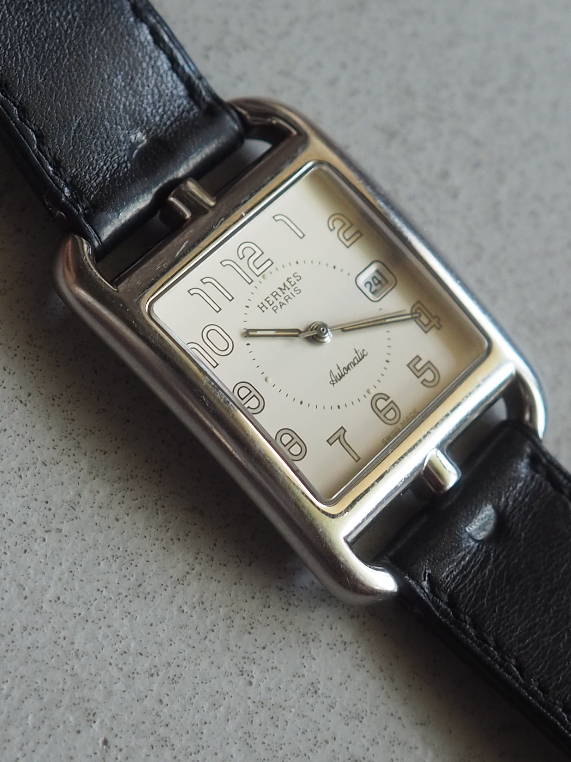 HERMES Cape Cod Watch Wristwatch Double Tour Silver Black CC1.710 Quartz Dial Men's Unisex Vintage Authentic