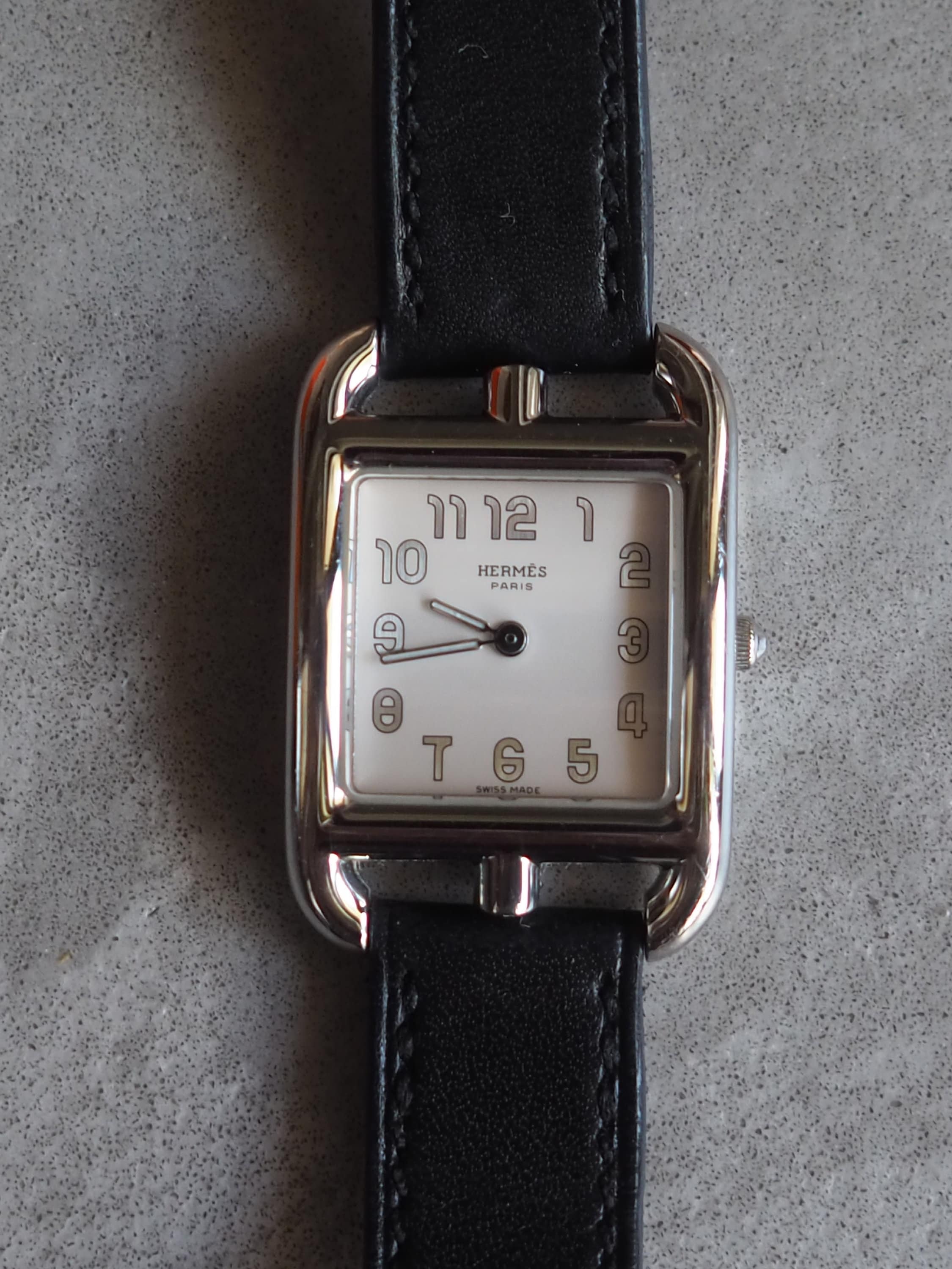 HERMES Cape Cod Watch Wristwatch Double Tour Silver Black CC1.710 Quartz Dial Ladies Vintage Authentic
