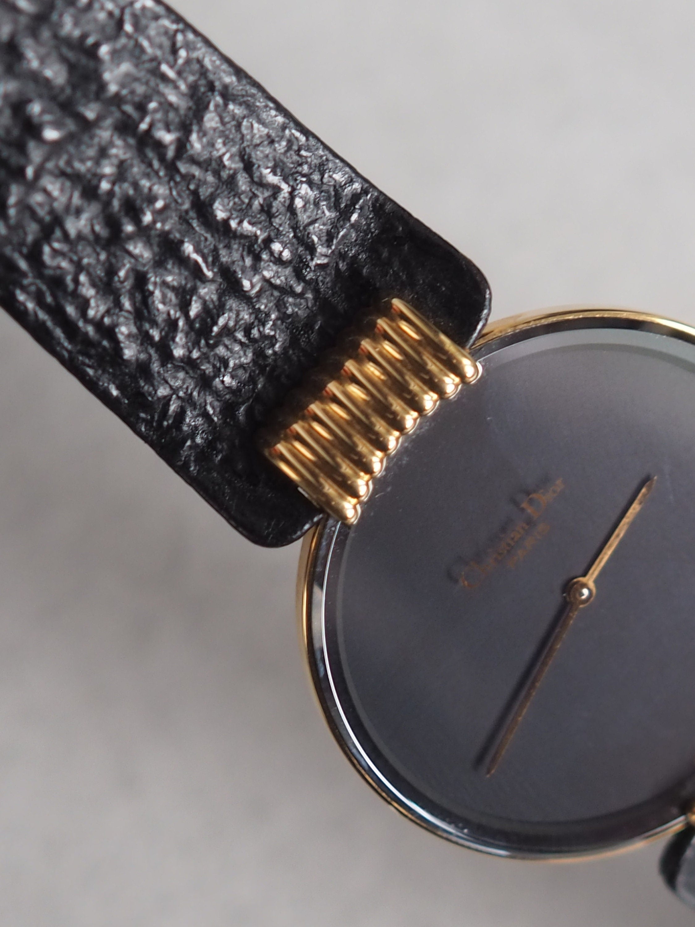 Christian Dior Bagheera Black Moon Watch Gold Metal Leather Quartz Wristwatch Unisex