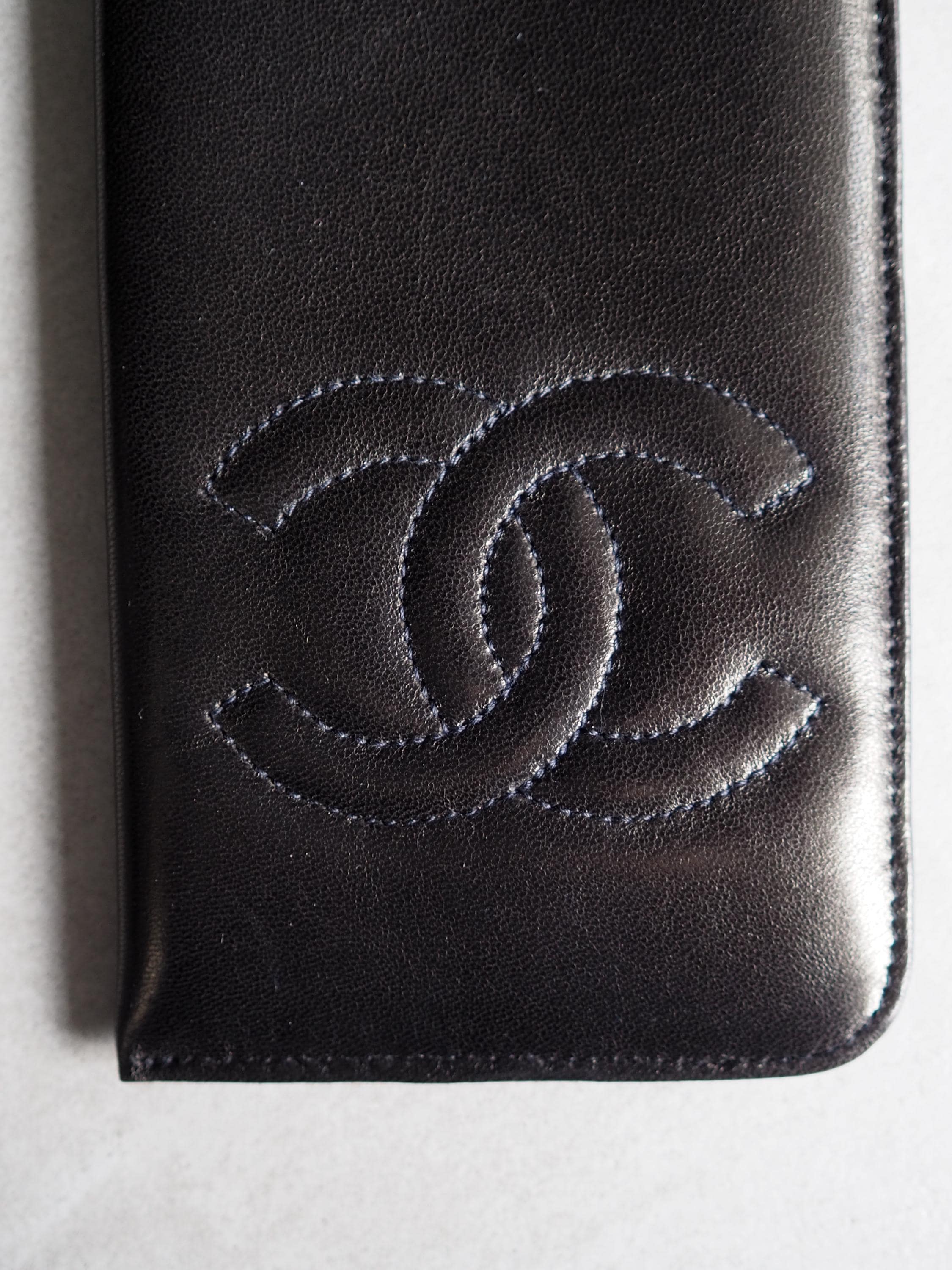 CHANEL COCO CC Mark Sunglasses Soft Case Pouch Purse Lamb Skin Leather Black Authentic Vintage