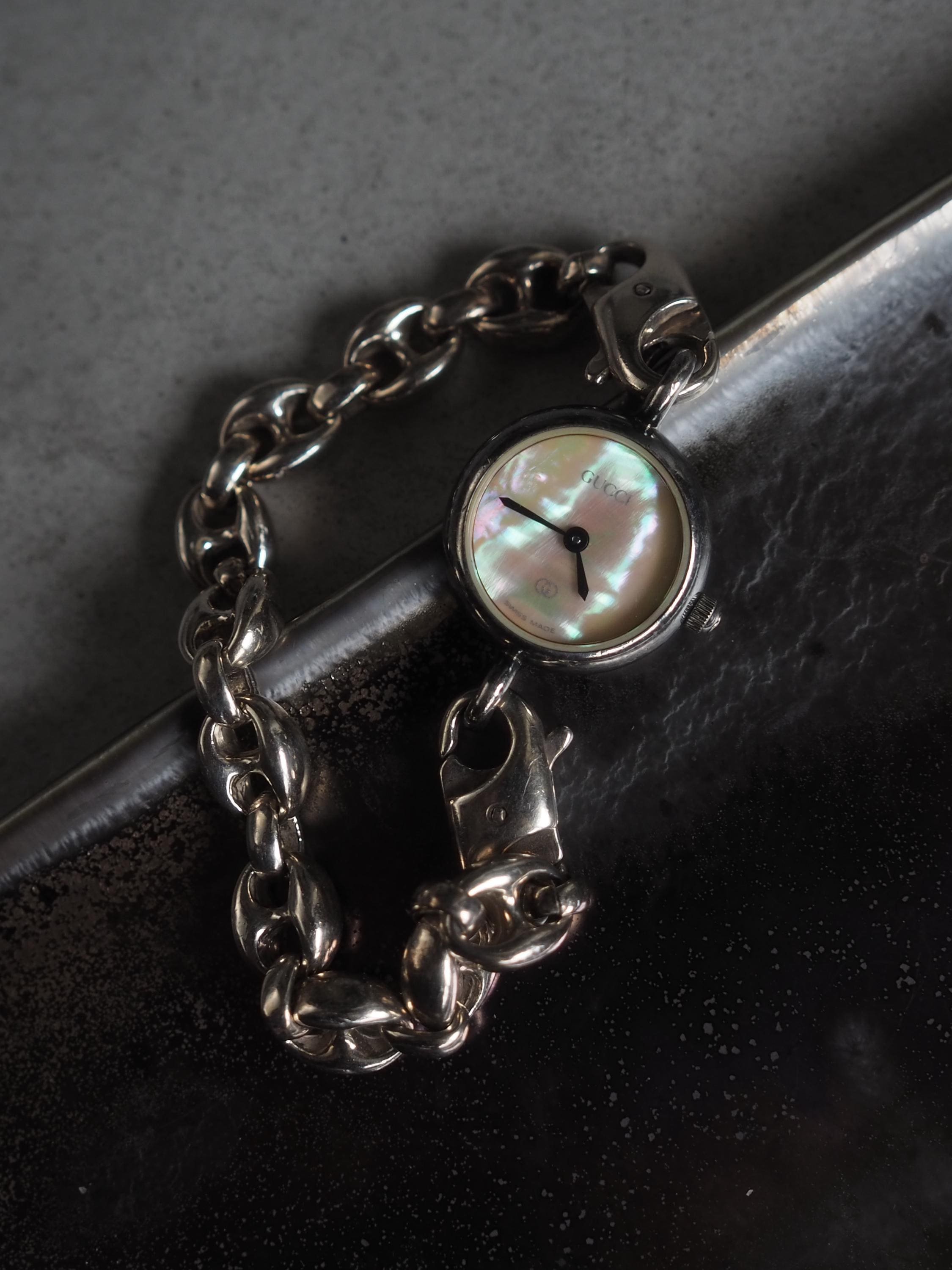 GUCCI Chain Bracelet Watch Wristwatch 2800 Silver 925 Face Shell Stainless steel Vintage Authentic