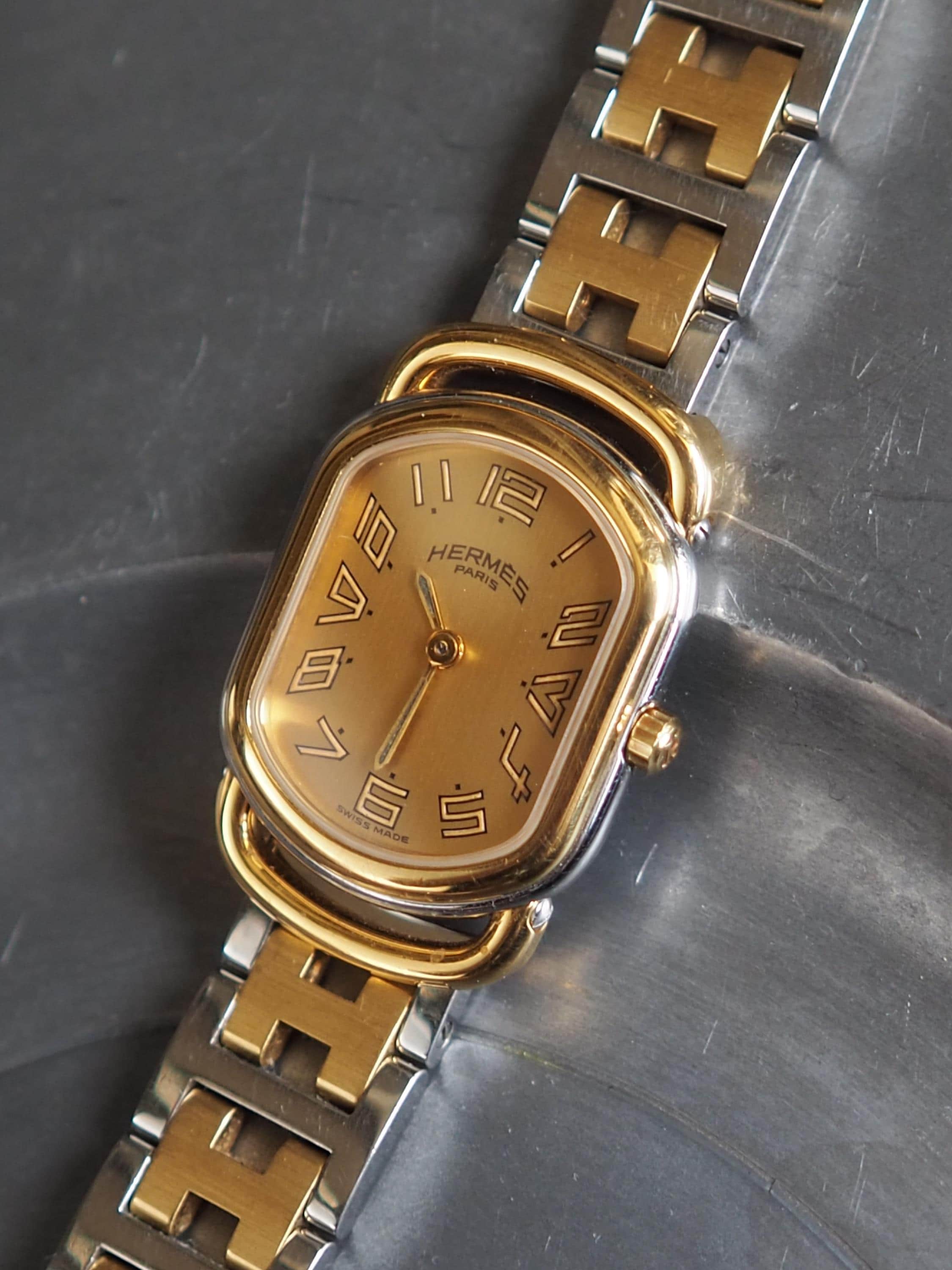 HERMES Rally Watch Ra1.210 Watches Stainless Steel Ladies Gold Silver Quartz Ladies Vintage