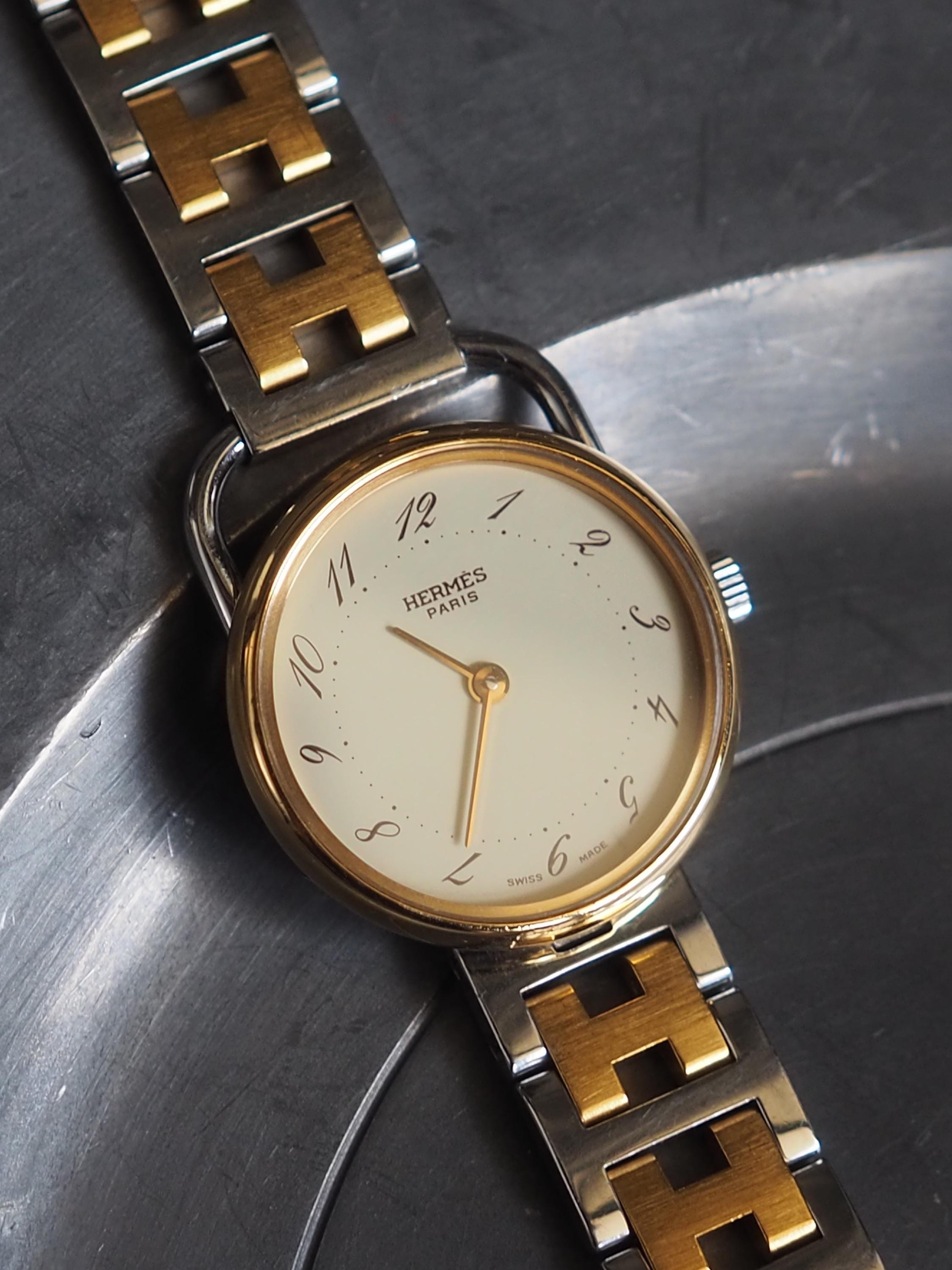 HERMES Also Watch Silver Gold Color Stainless steel Ladies Vintage Authentic