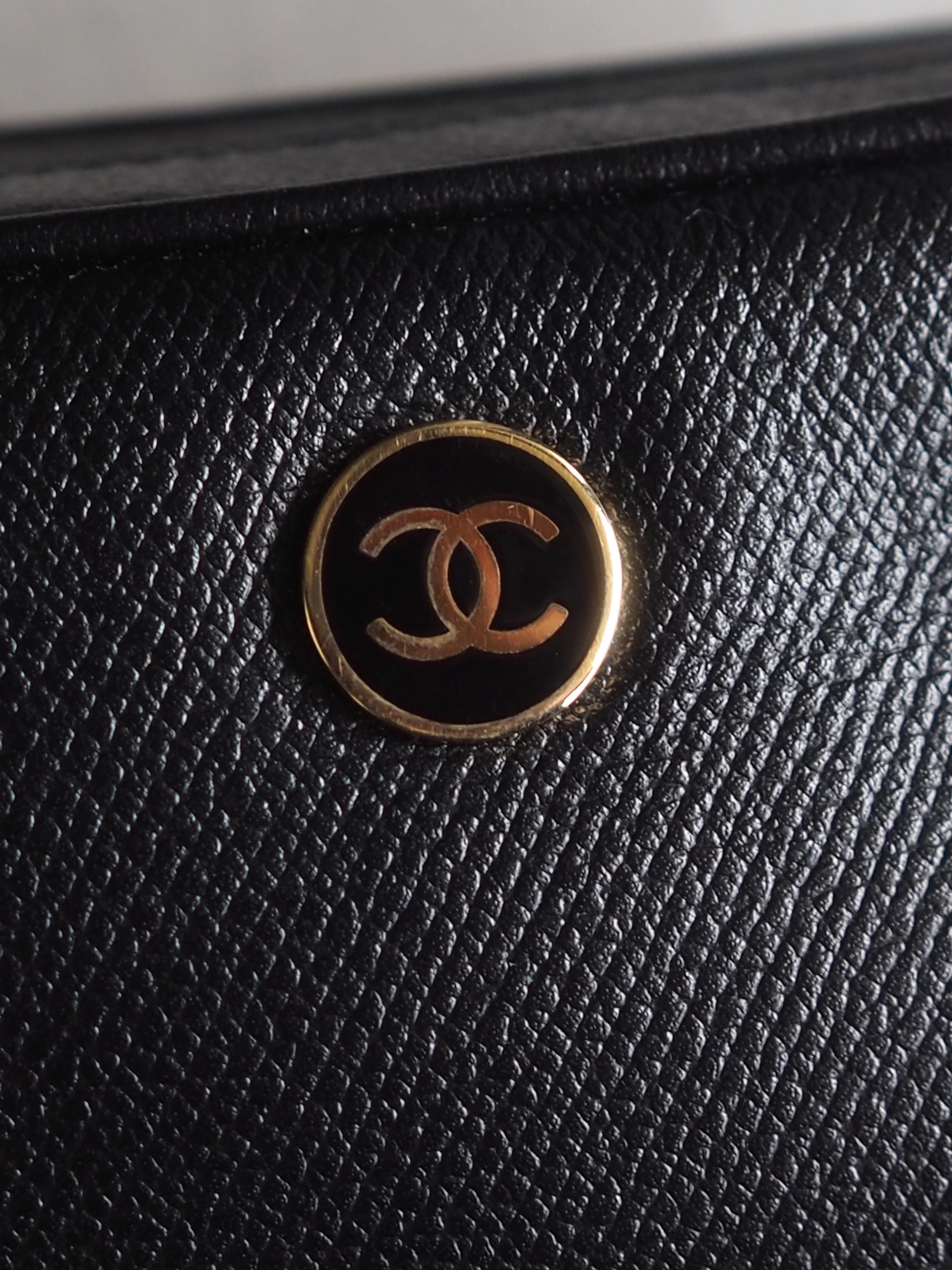 CHANEL COCO Button Pouch Purse Leather Black Authentic Vintage