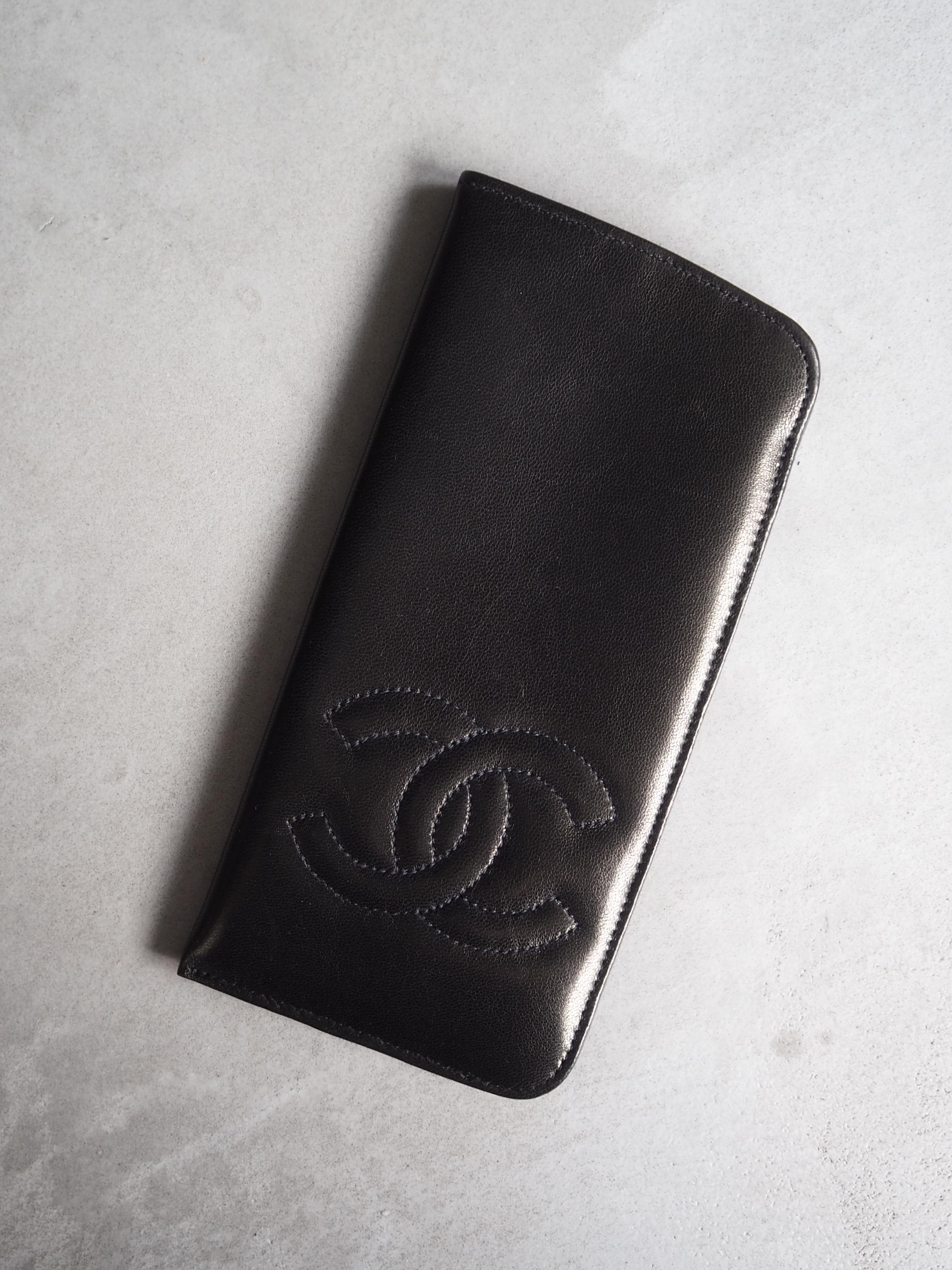 CHANEL COCO CC Mark Sunglasses Soft Case Pouch Purse Lamb Skin Leather Black Authentic Vintage