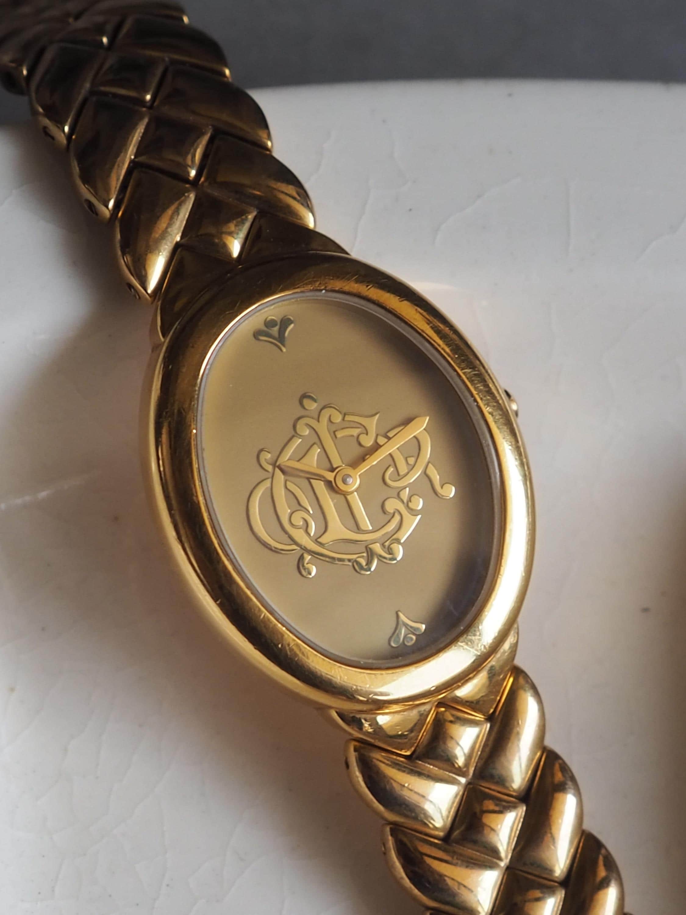 Christian Dior Emblem Logo Watch Gold Metal Quartz Wristwatch Ladies Vintage Authentic