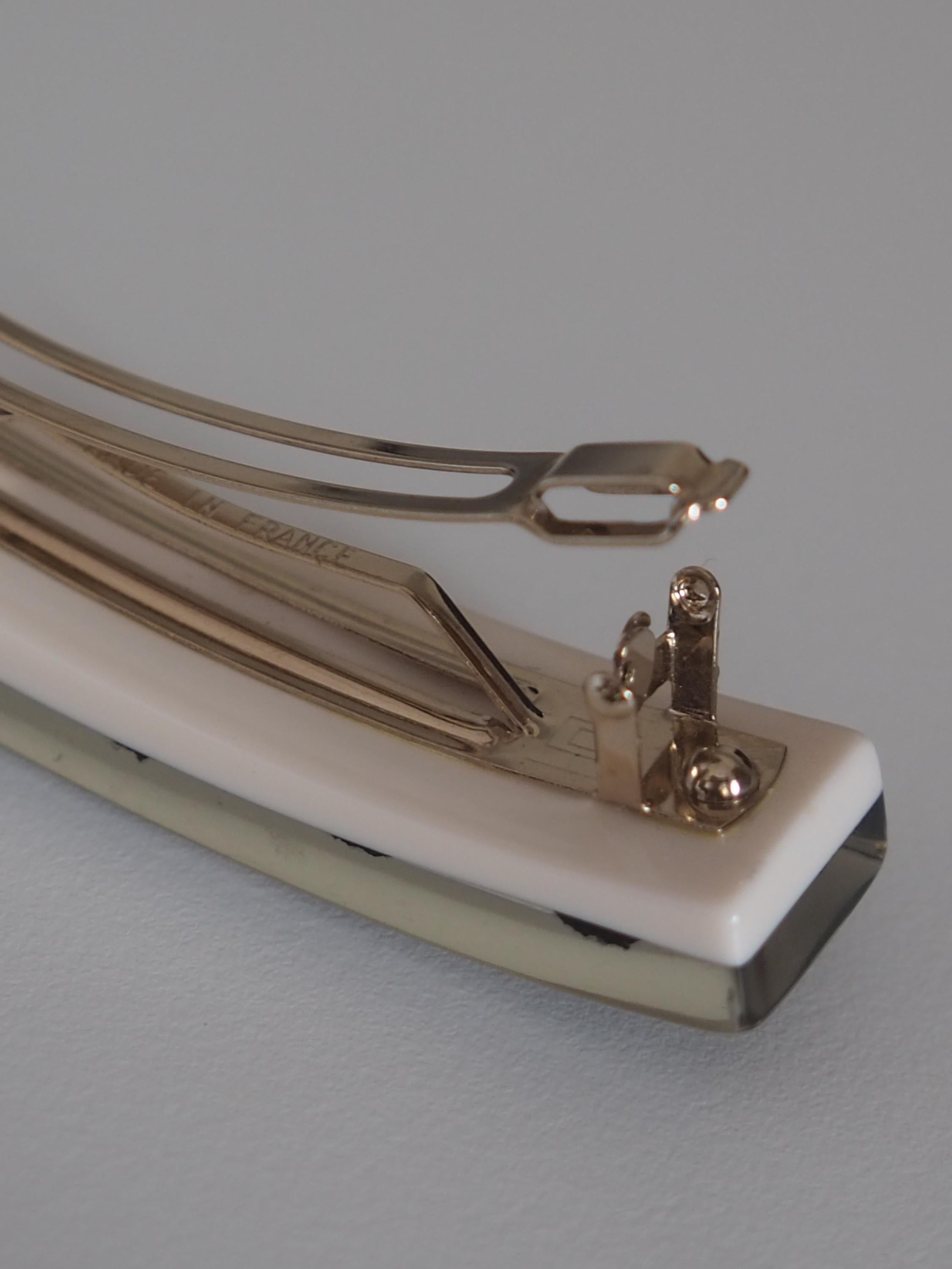 CHANEL COCO Mark Flower Lace Hair Barrette White Black Vintage Authentic