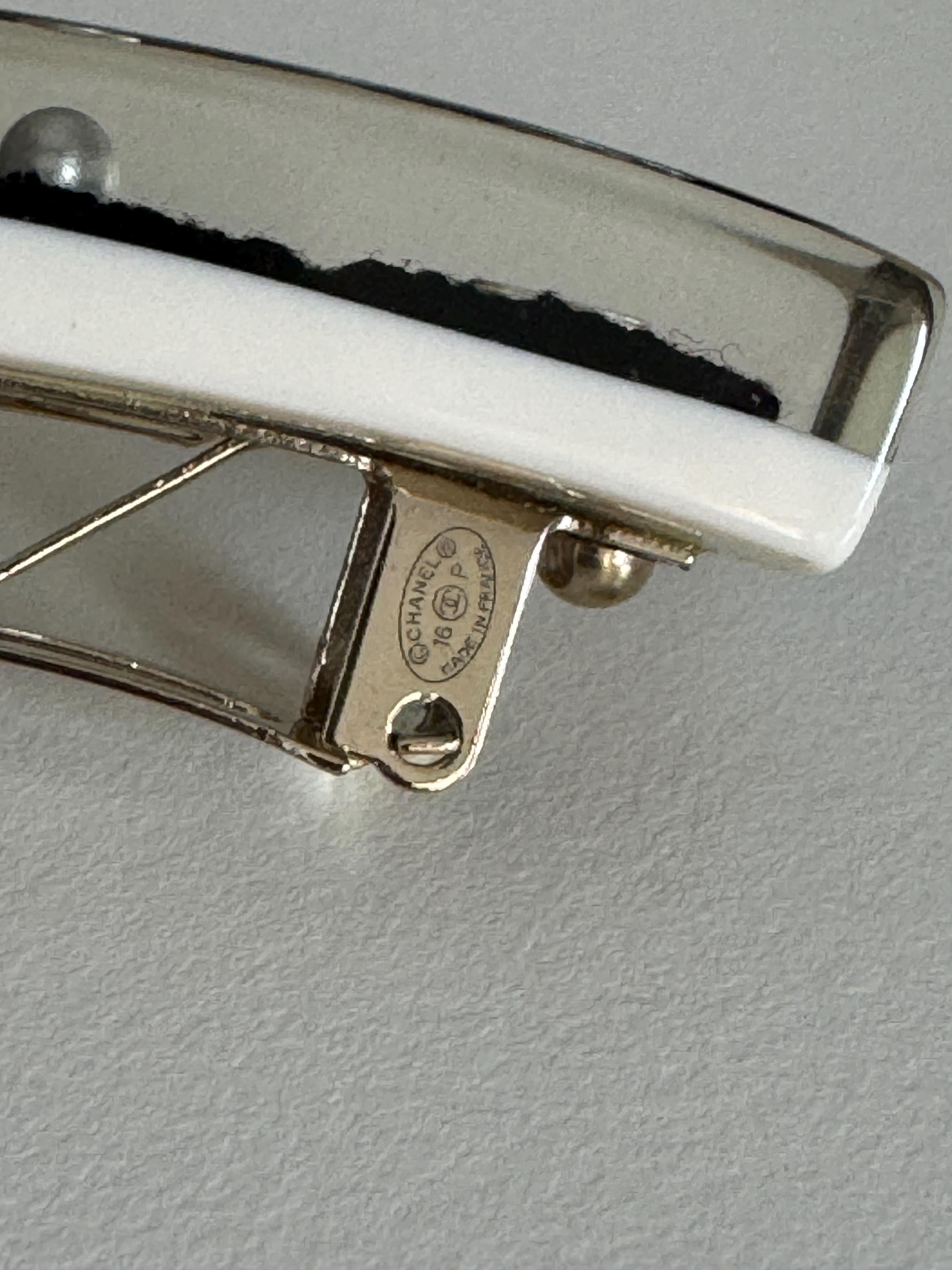 CHANEL COCO Mark Flower Lace Hair Barrette White Black Vintage Authentic