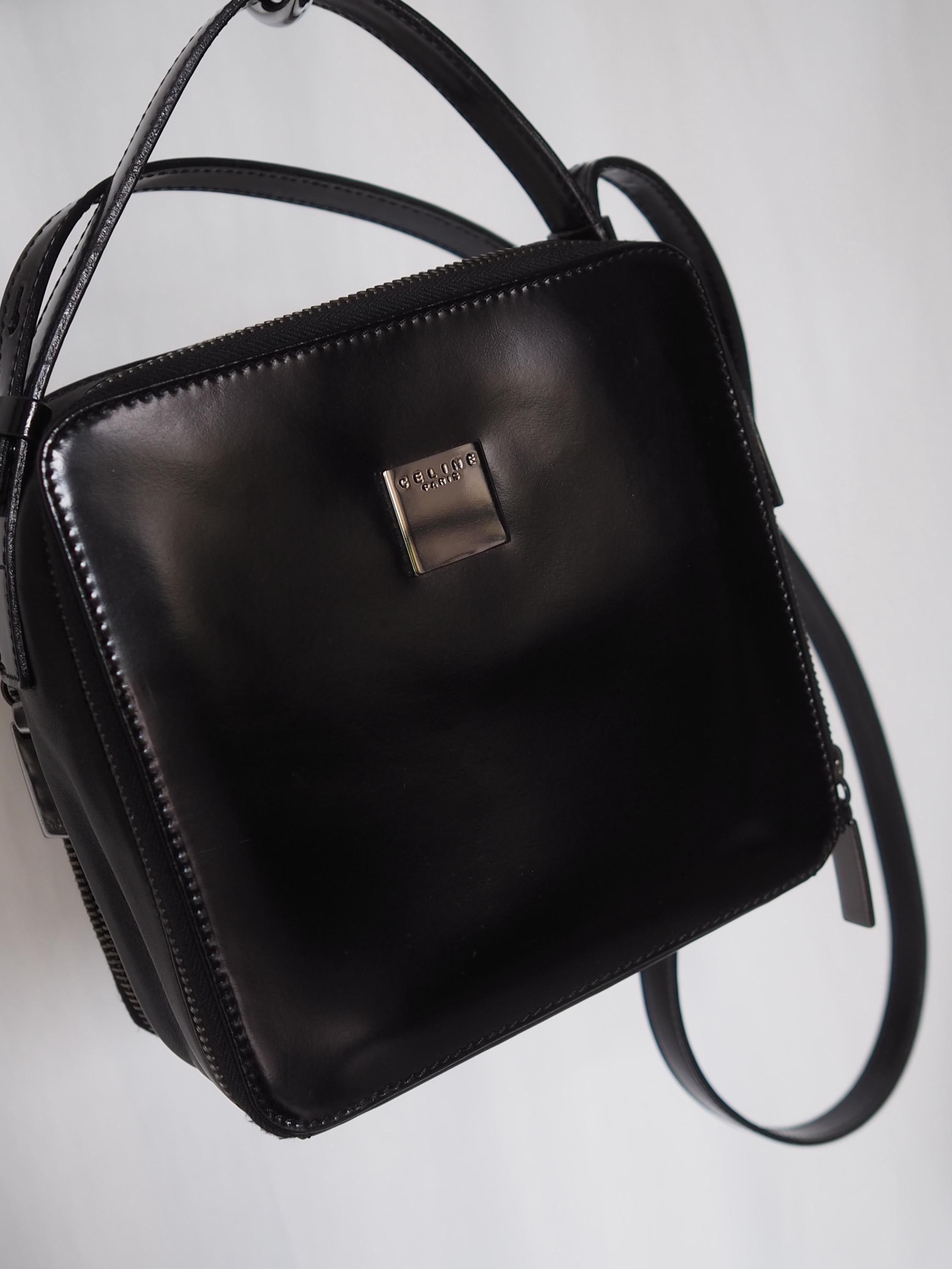 CELINE Macadam 2way Boston Shoulder Hand Bag Black Authentic Vintage Classical