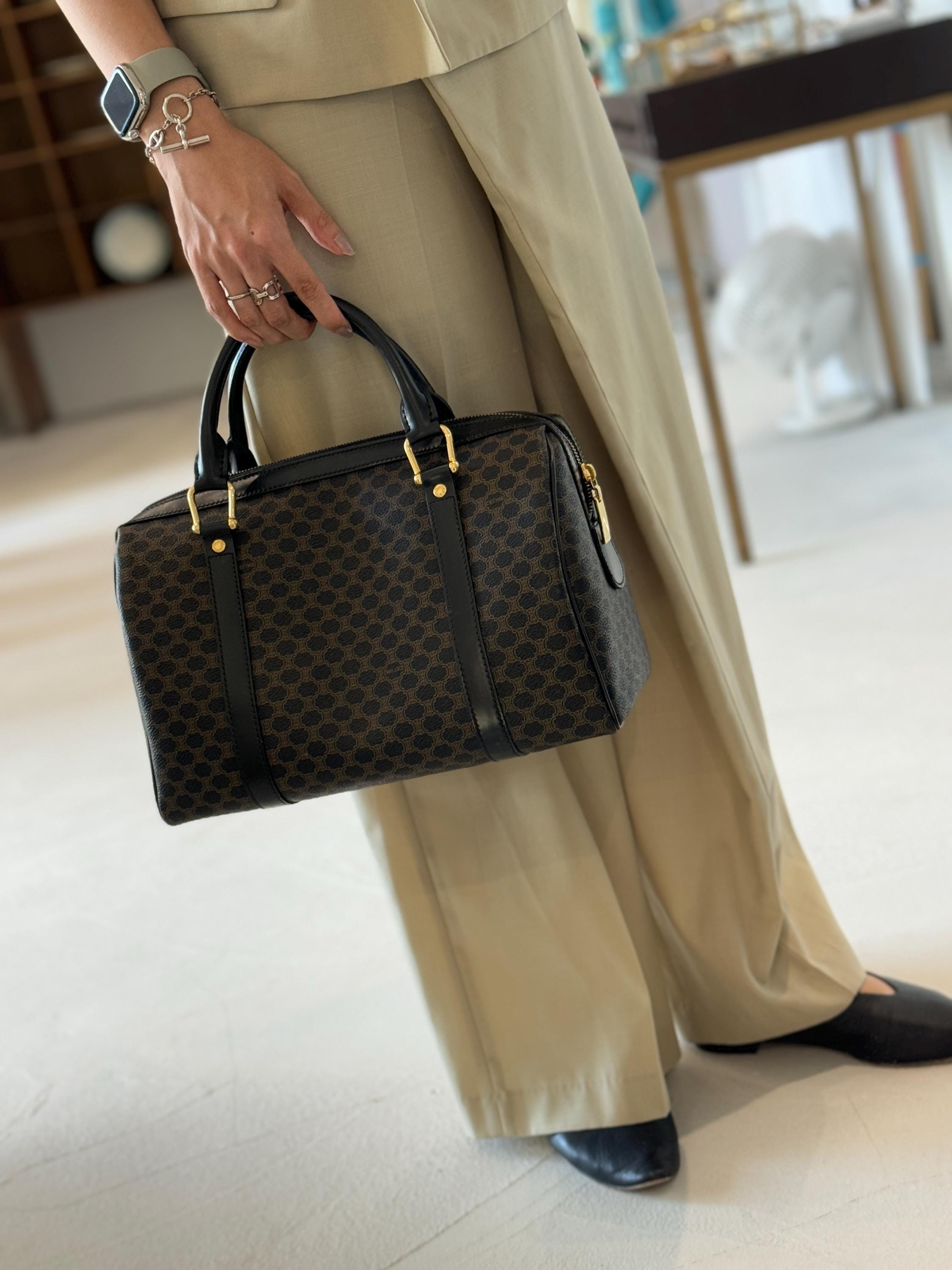 CELINE Macadam Boston Hand Bag Black Authentic Vintage Classical