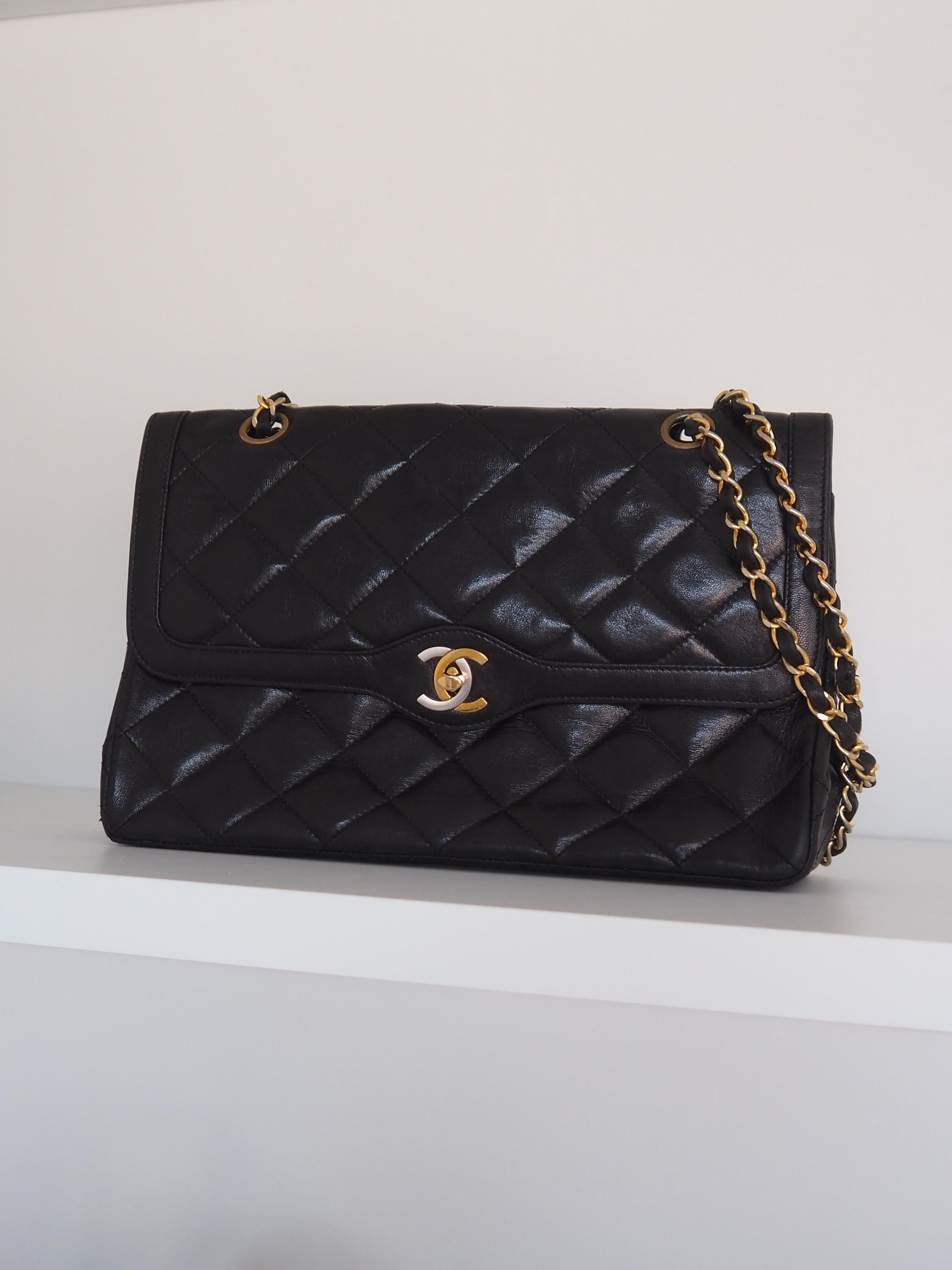 CHANEL Matelasse Quilted CC Chain Shoulder Bag Paris Limited Edition Black Leather Vintage Authentic