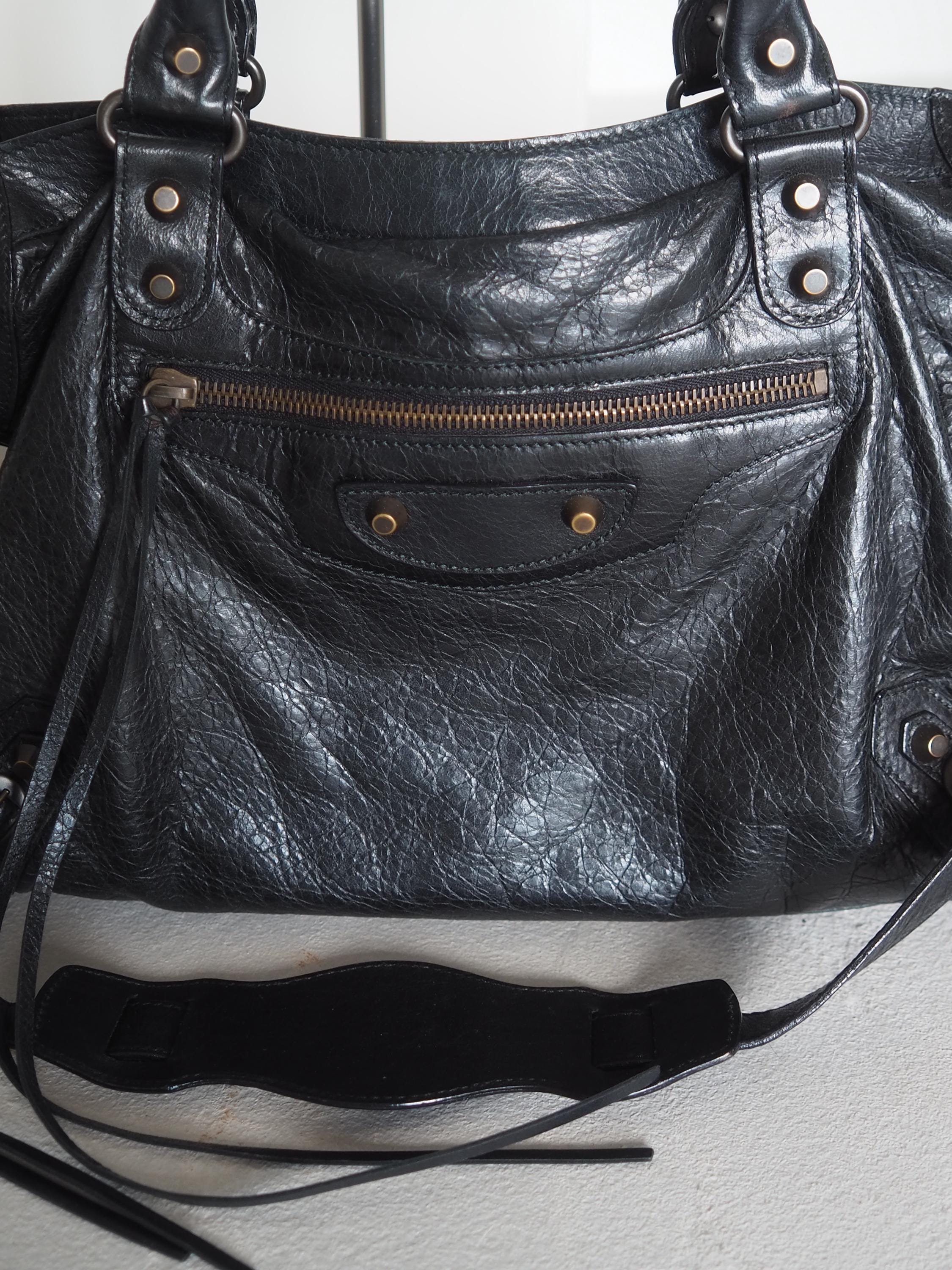 BALENCIAGA Classic City Hand Tote Shoulder bag 2way Black Leather Gold Vintage Authentic