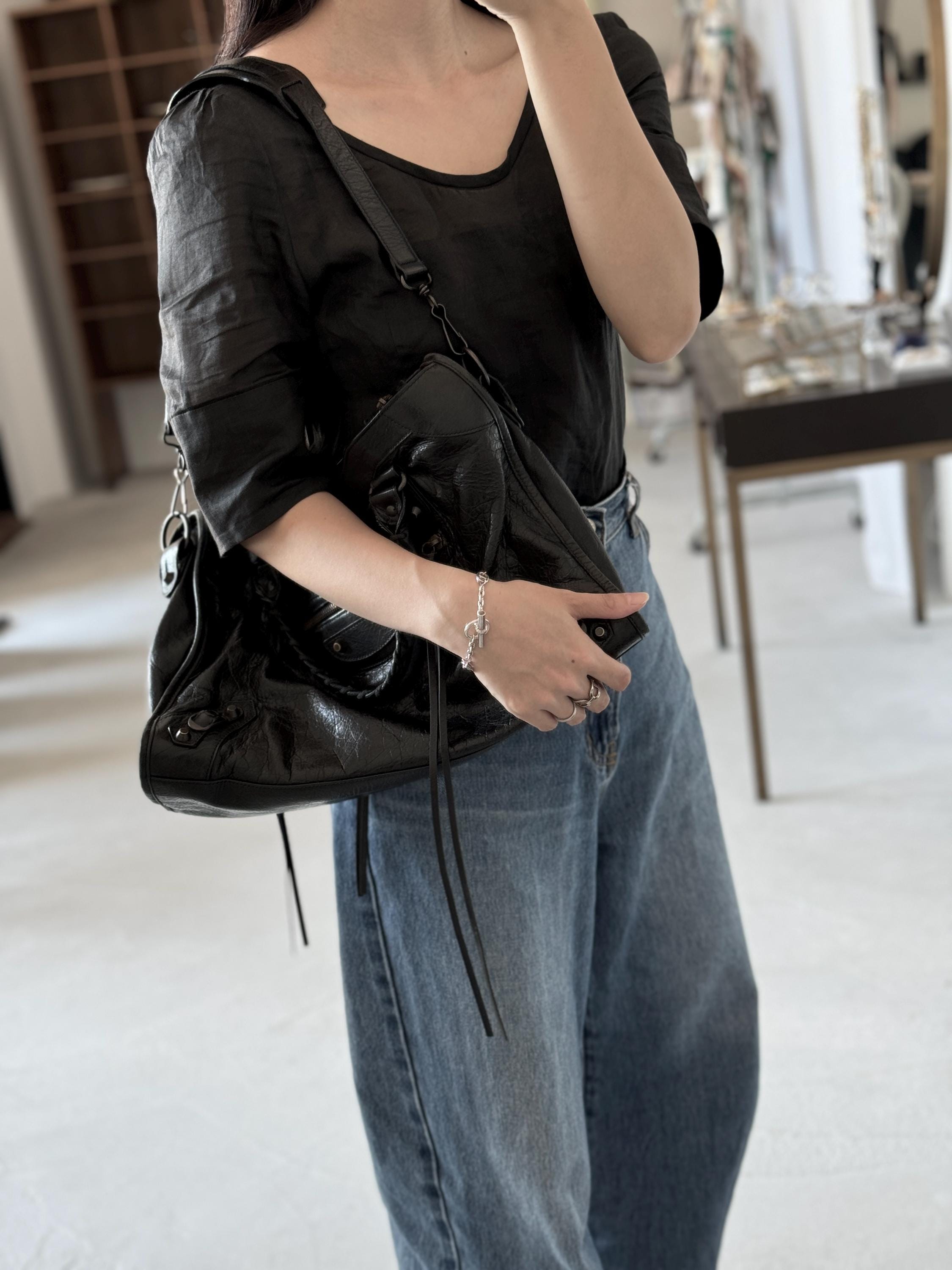 BALENCIAGA Classic City Hand Tote Shoulder bag 2way Black Leather Gold Vintage Authentic